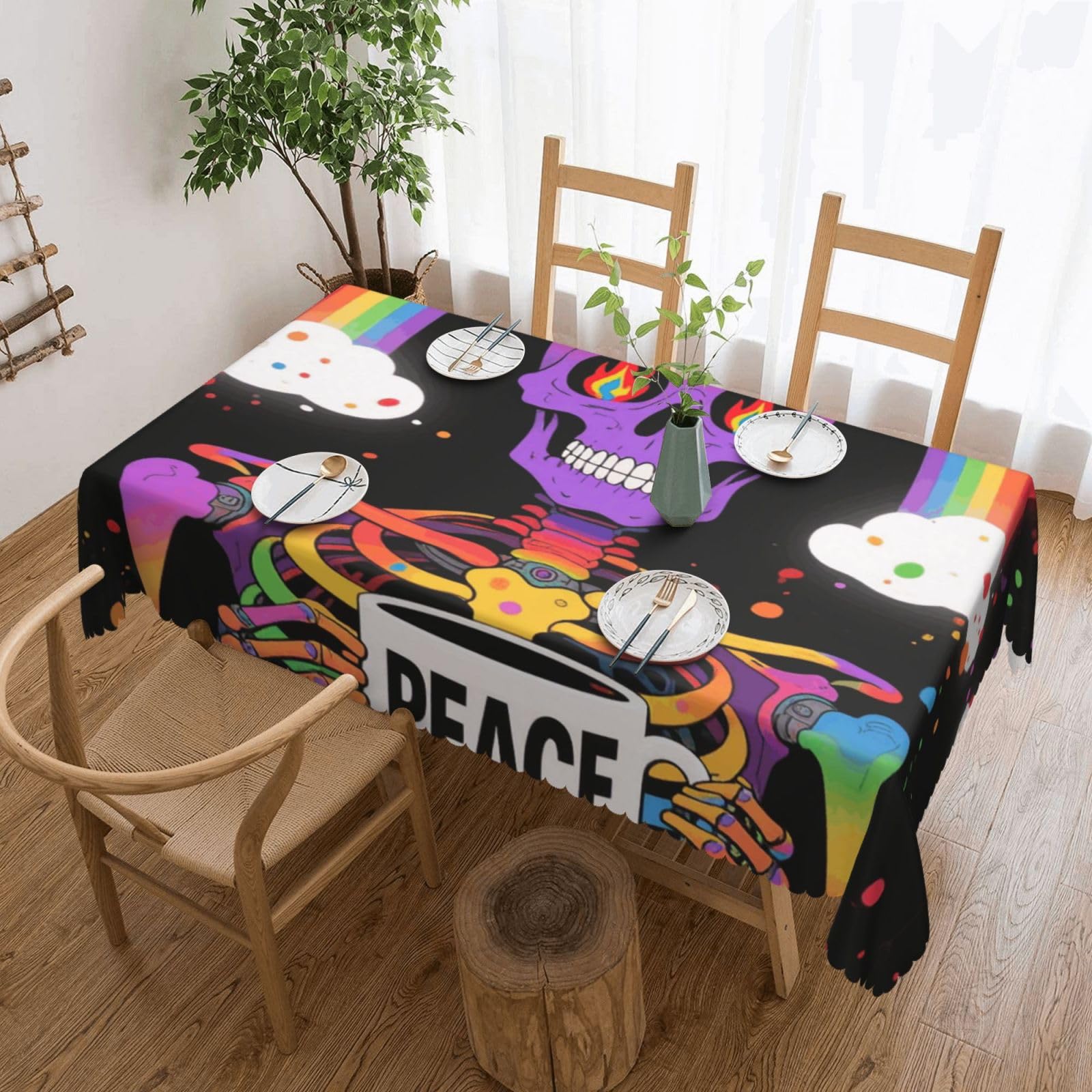 Nappe de table rectangle squelette arc-en-ciel pour repas de jardin et fêtes
