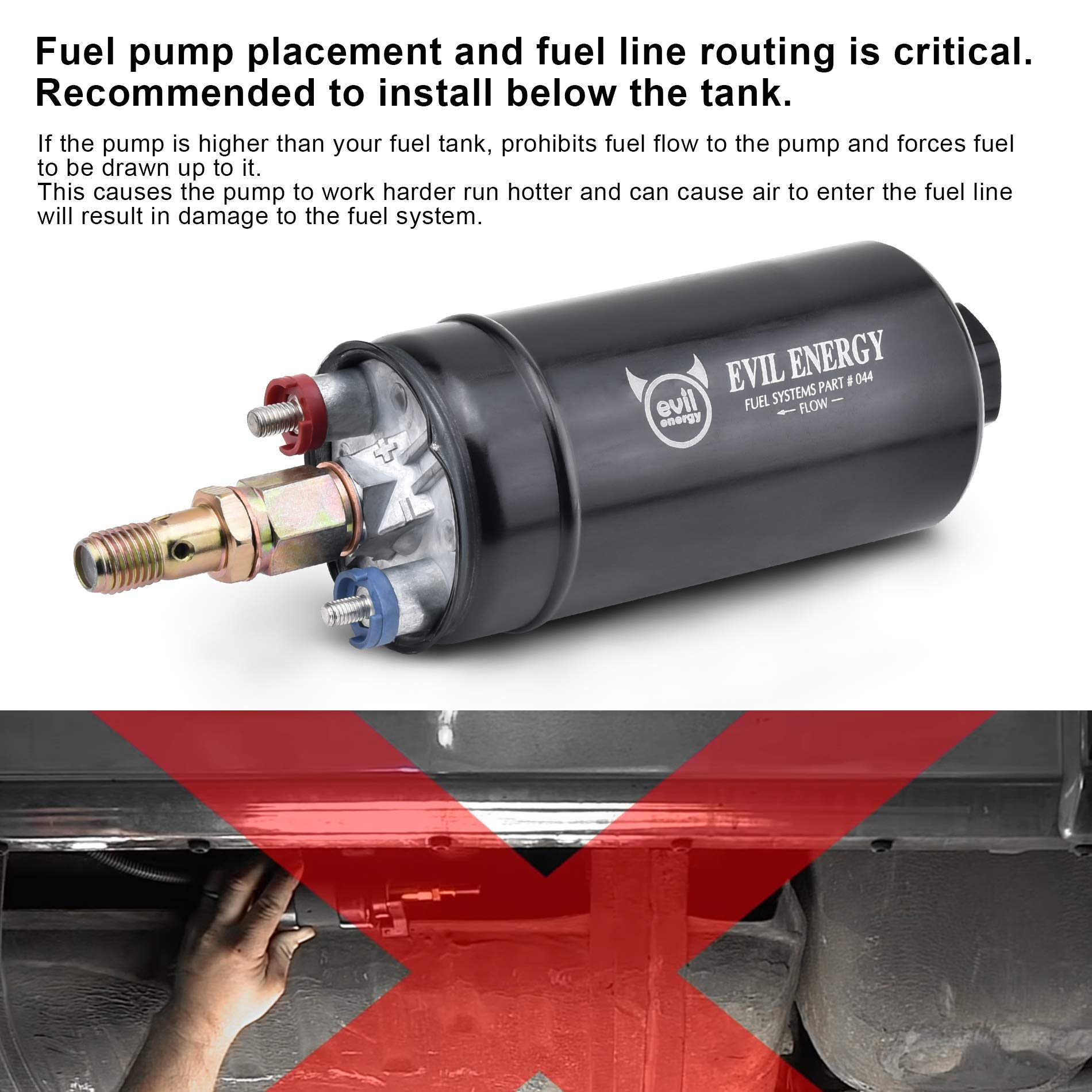 EVIL ENERGY External Fuel Pump 300LPH High Flow 12V 145psi Universal