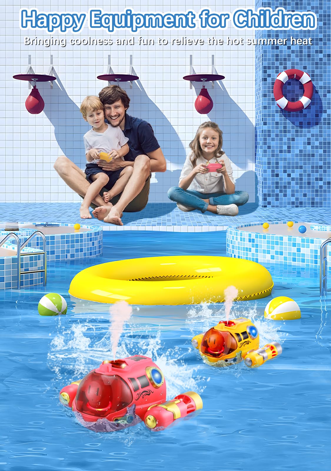 Barco Teledirigido Niños, Barco RC con Spray/luz de luz, Lancha Teledirigida con 2 Baterías Recargables, 2.4GHz RC Juguete Barco para Piscinas y Lagos, Regalo para niños y niñas