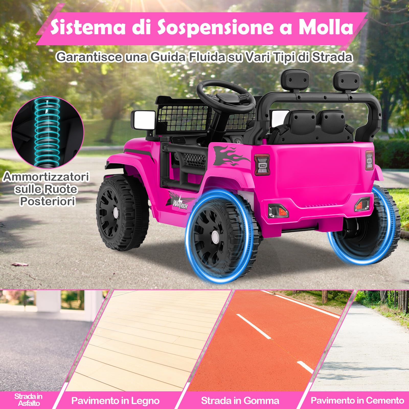 COSTWAY 12V Macchina elettrcia per Bambini, Auto con Telecomando 3 Velocità Luci LED Musica, Doppi Motori, Veicolo Elettrico per Bambini 3+ Anni, Carico 30 kg (Rosa)