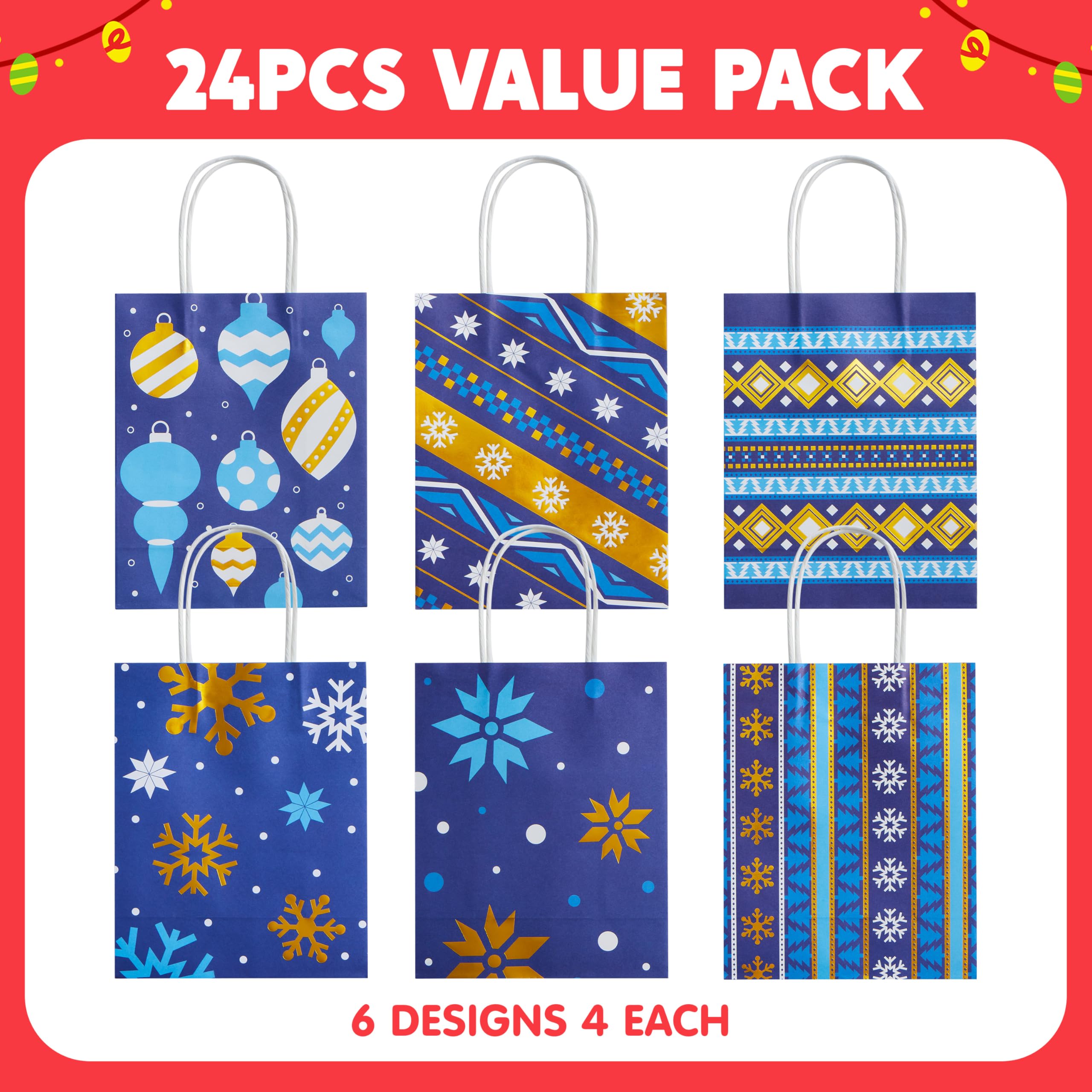 JOYIN 24 sacchetti regalo natalizi in carta kraft, per aule e bomboniere, bomboniere e forniture decorative (blu, 22,9 x 18,3 x 8,3 cm)