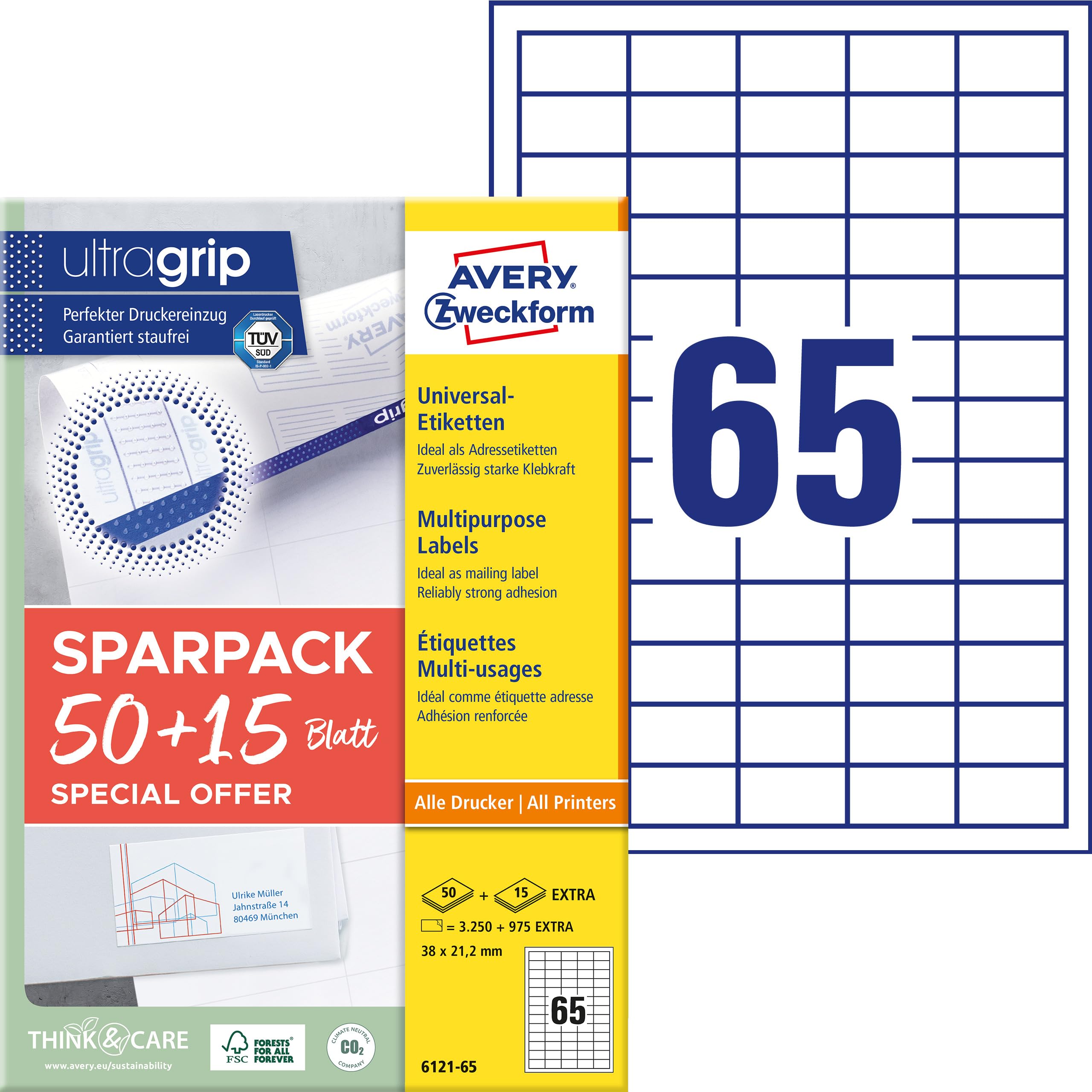 Avery Zweckform Universal Etiketten 38x21,2mm, Papier matt
