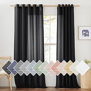 NICETOWN Linen Sheer Black Curtains for Boys Room, Grommet Semi Sheer Privacy with Light Through Linen Blend Window Drapes for Living Room/Sliding Glass Door, W70 x L84, 2 Pieces
