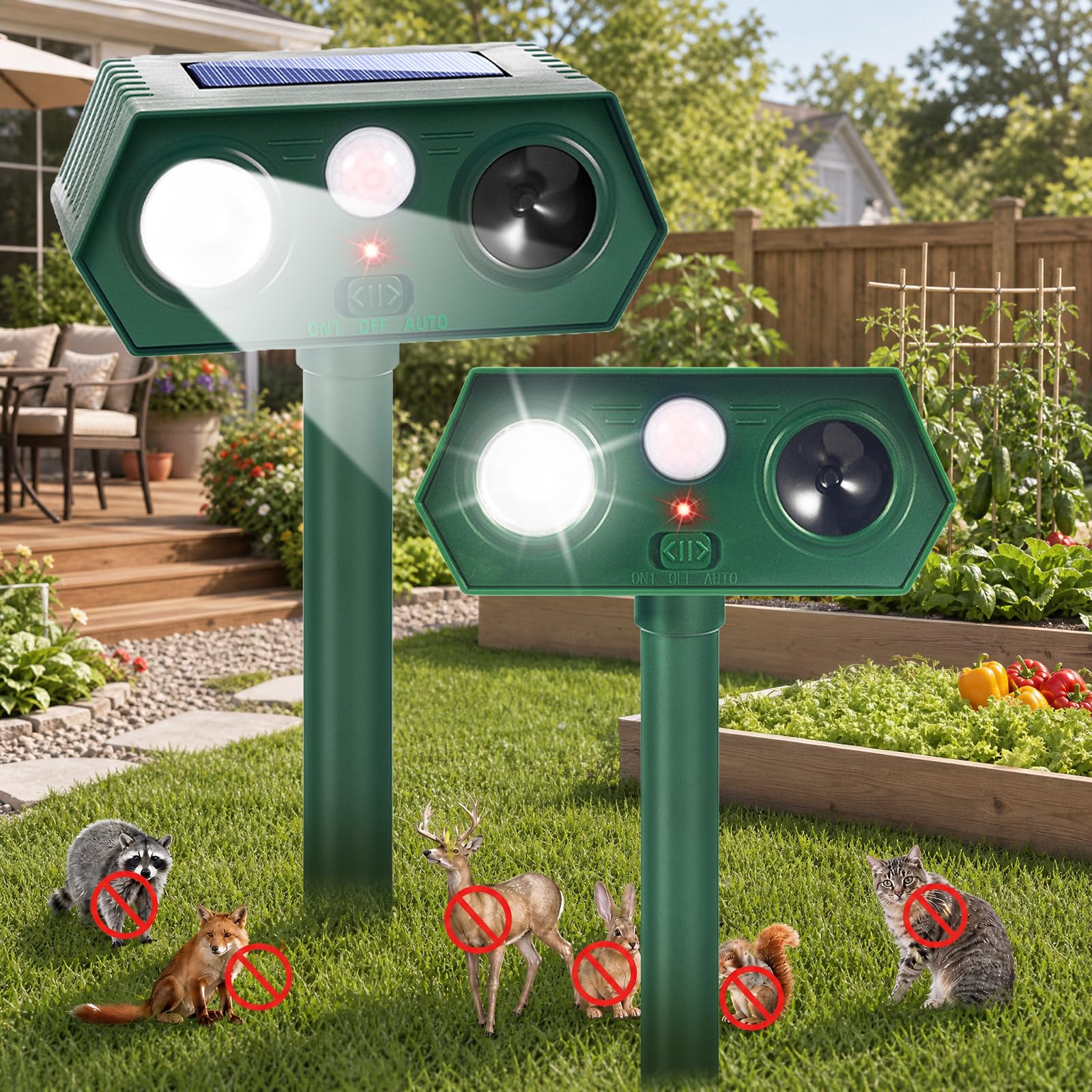 2026 Sonic Fortress Pro Deer Repellent Devices, Racoon Repellent Outdoor Squirrel Fortress Pro Animal Repeller Cat Deterrent with Motion Sensor&Flash Light to Scare Skunk Rabbit Out of Garden Yard(2)-image-9