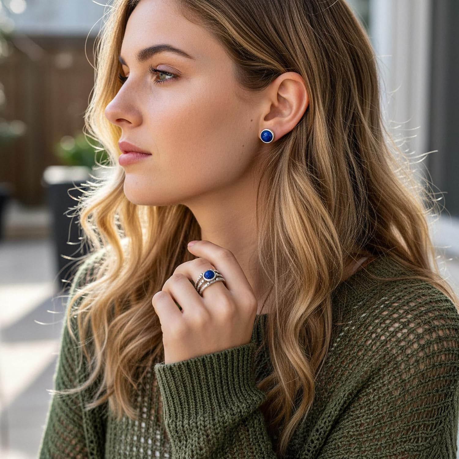 Lapis Lazuli Ring for Women Men, Adjustable Minimalist Unisex Ring, Vintage Bohemian Blue Statement Jewelry - Image 3