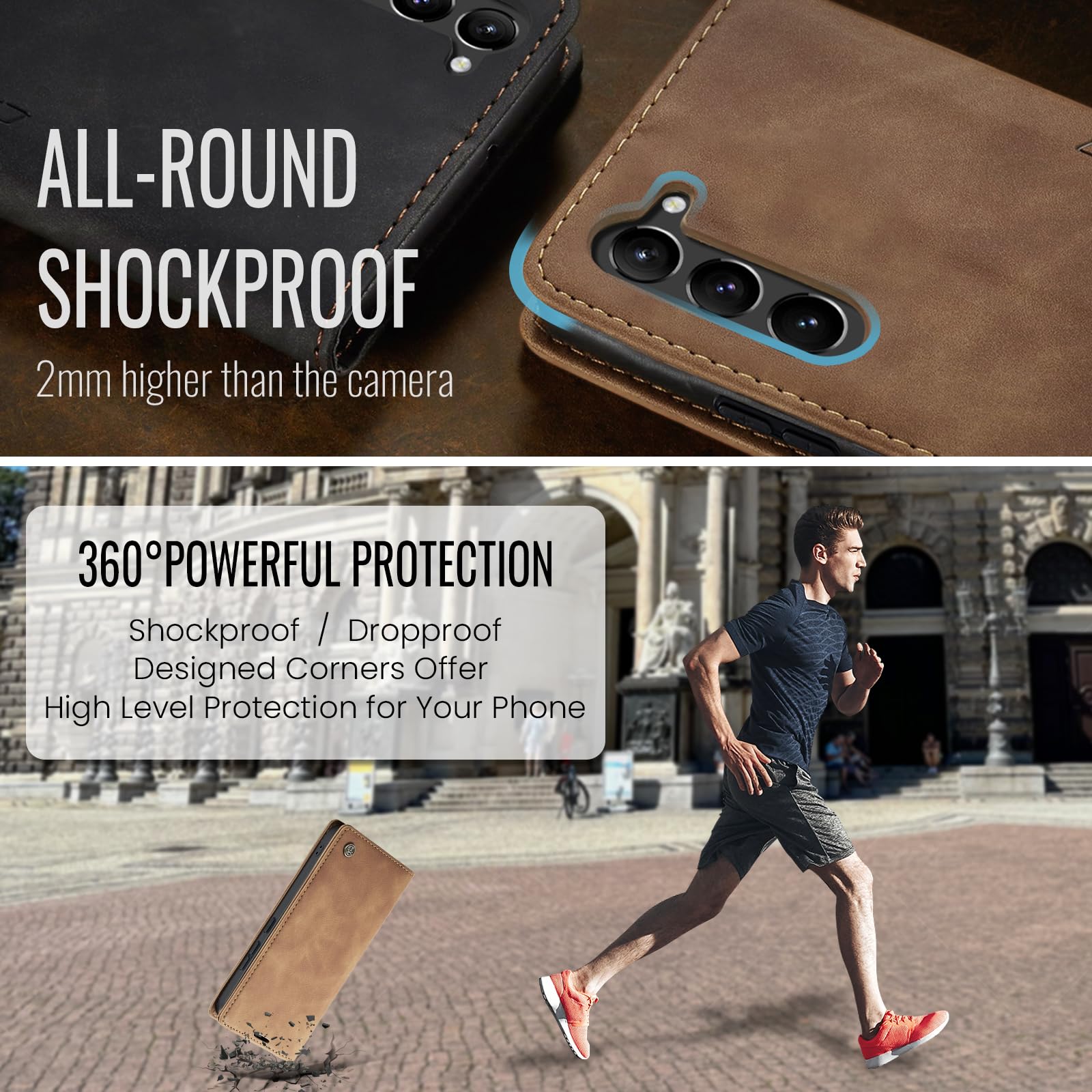 Samokor Cover per Samsung Galaxy S23 5G Pelle Flip Custodia Cavalletto Portafoglio Magnetica Carta Fessura Antiurto per Samsung Galaxy S23,Marrone