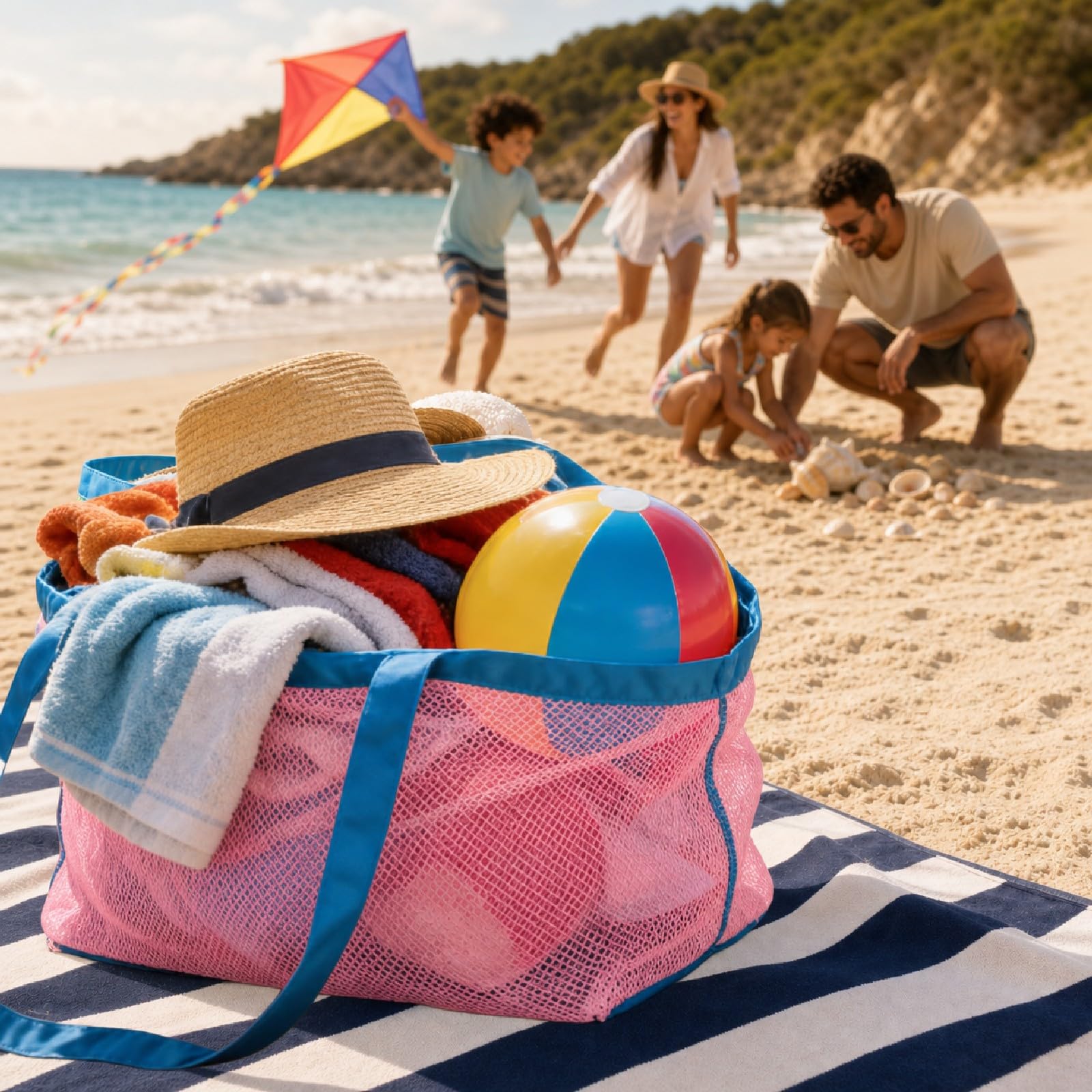 Torba na zabawki plażowe, torba na piasek wielokrotnego użytku i składana dla dzieci, lekka i składana dla dzieci, idealna do przechowywania w stylu 2