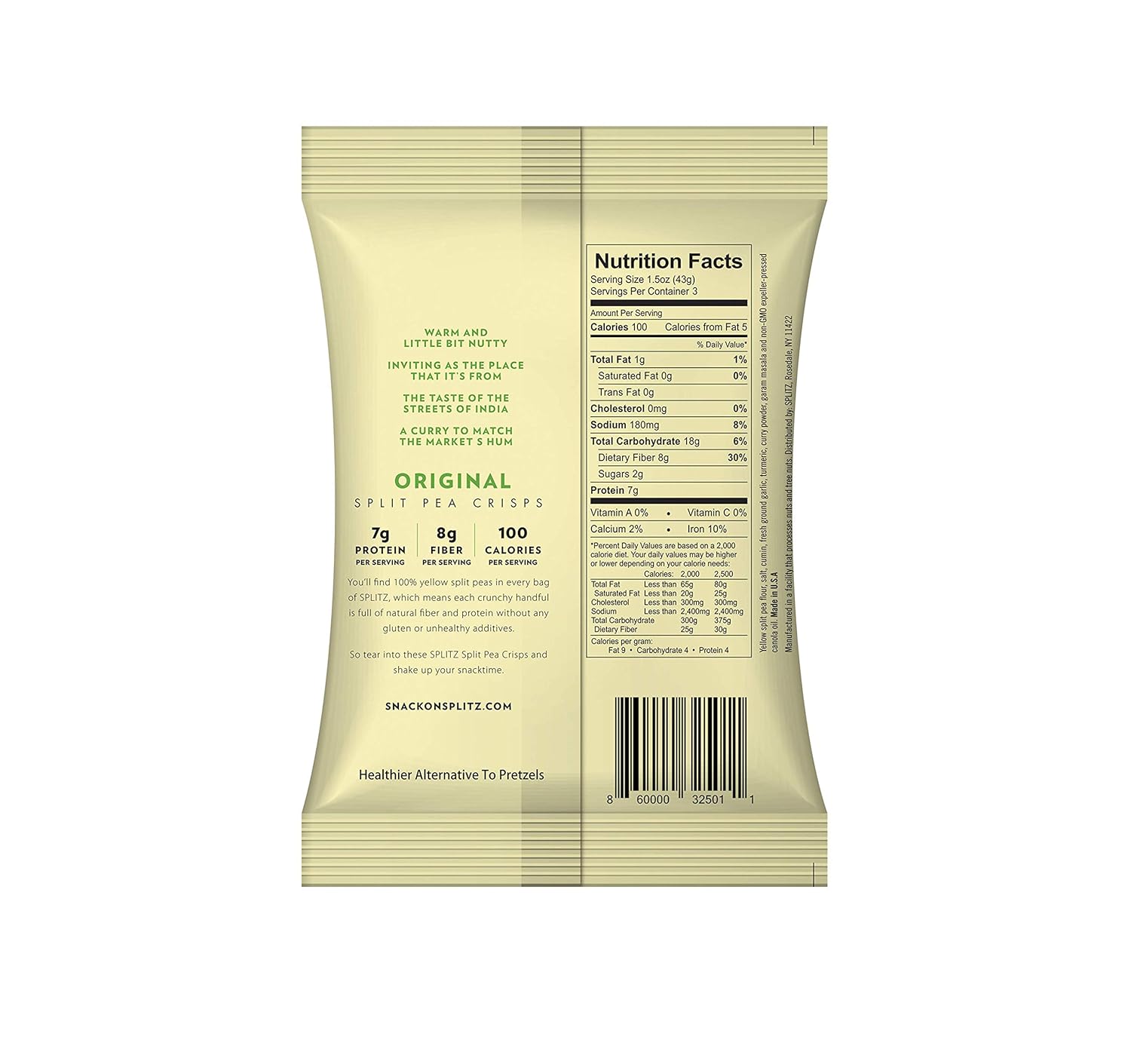SPLITZ Split Pea Crisps Original (4.5oz) 6ct Plant-Based, Organic, Non-GMO, Vegan, Gluten-Free, Superfoods, Healthy Snack for Kids and Adults, High Protein, High Fiber, Low Calorie