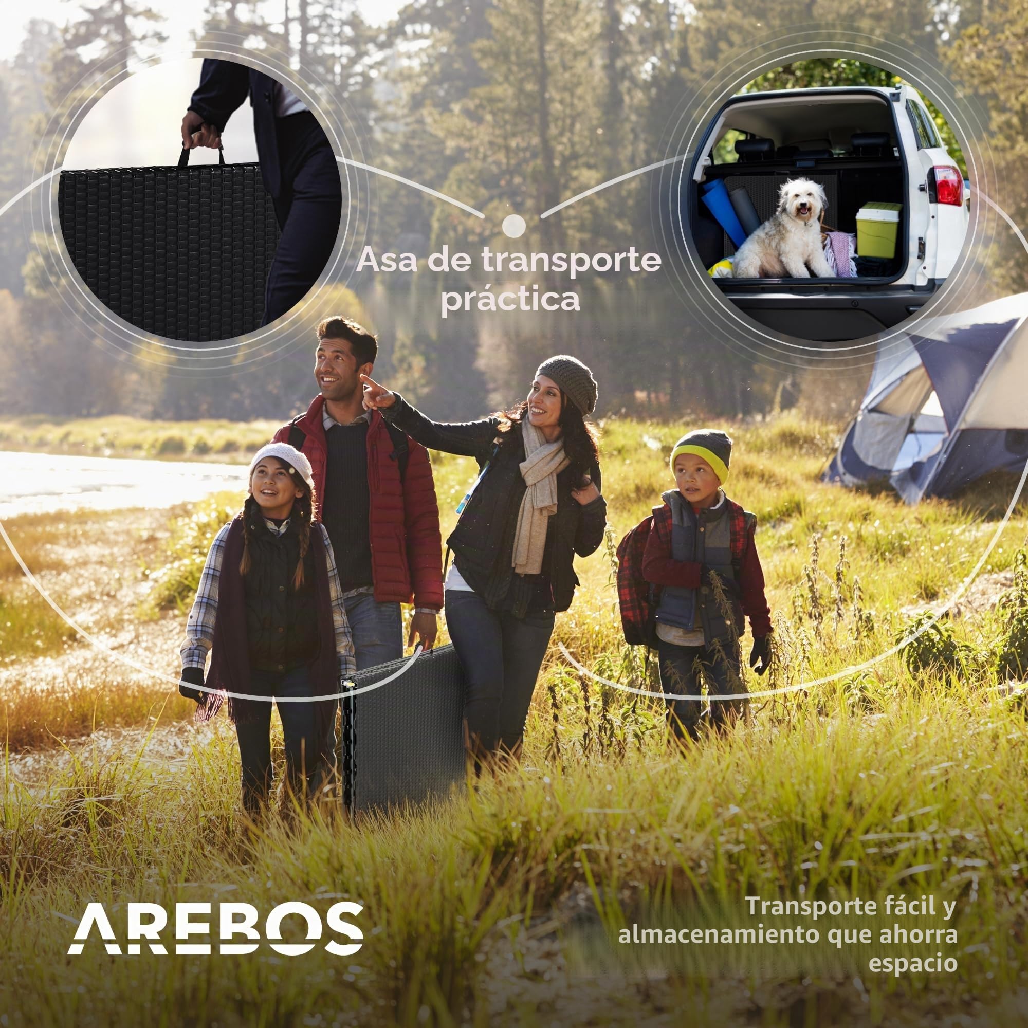 Arebos Tabla Plegable Portátil | Mesa Jardín Exterior 182×74×74 cm | Tabla Camping | MAX 8 Personas | Negro