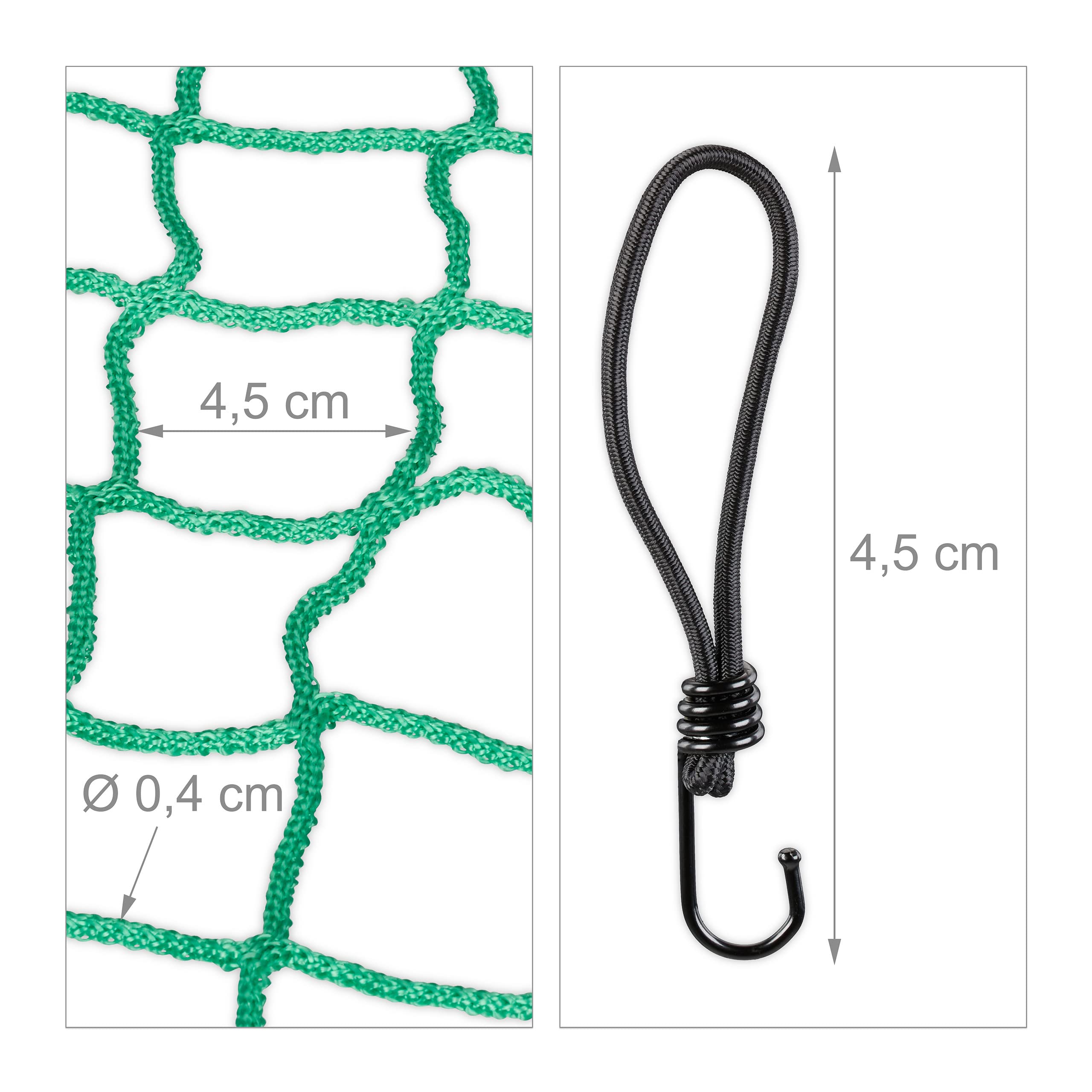 Relaxdays Trailer Net, 1.5 X 2.2 M, With 6 Hooks, Corner Markings Rubber Cord Trailer Load Securing Green 61448562