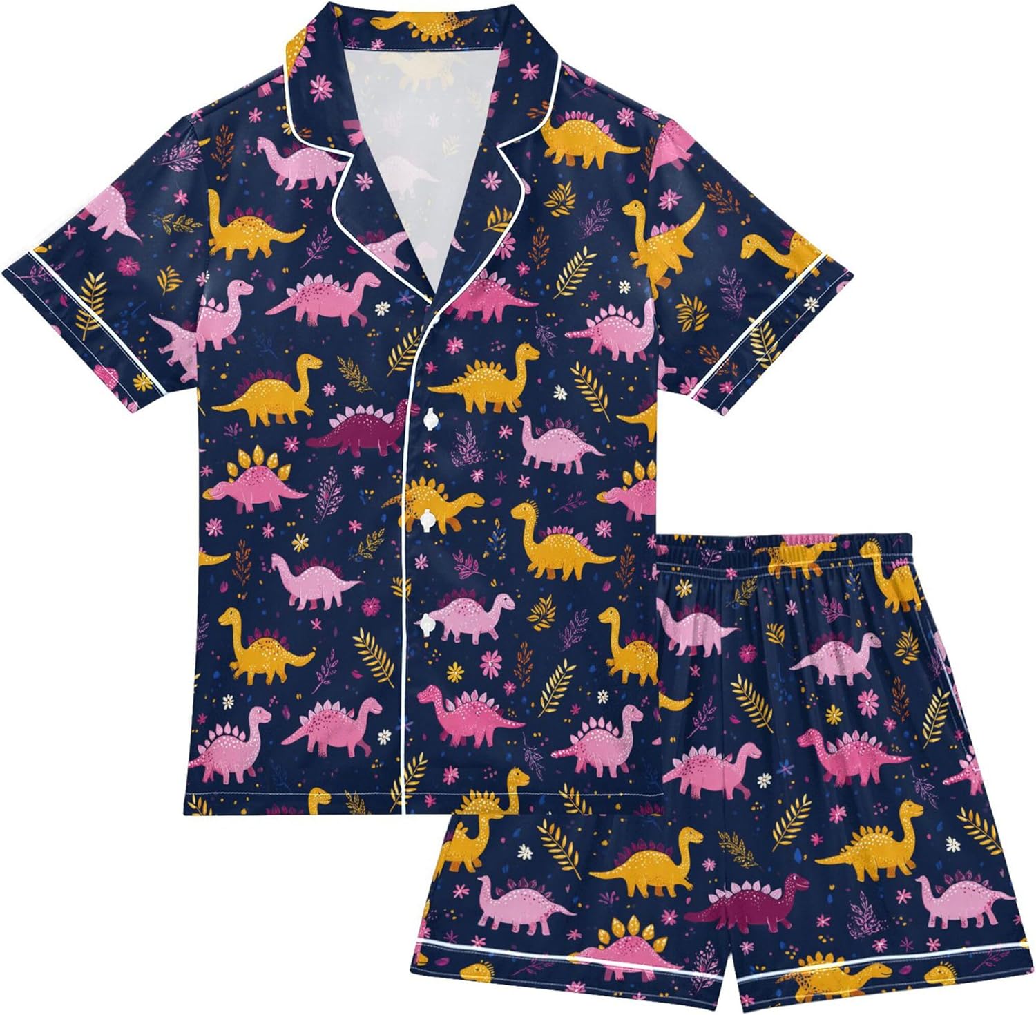 Silk Pajama Sets Short Sleeve Pajamas Soft Sleepwear 2 Piece Pjs Set