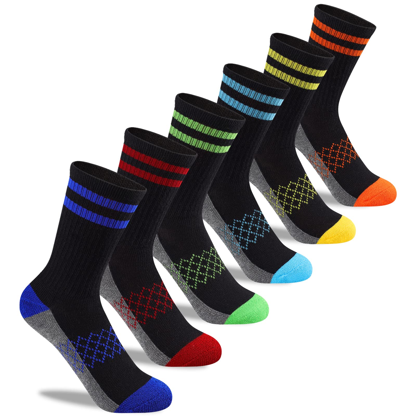 Comfoex Calcetines deportivos de algodón medio acolchados para niños pequeños, 6 pares