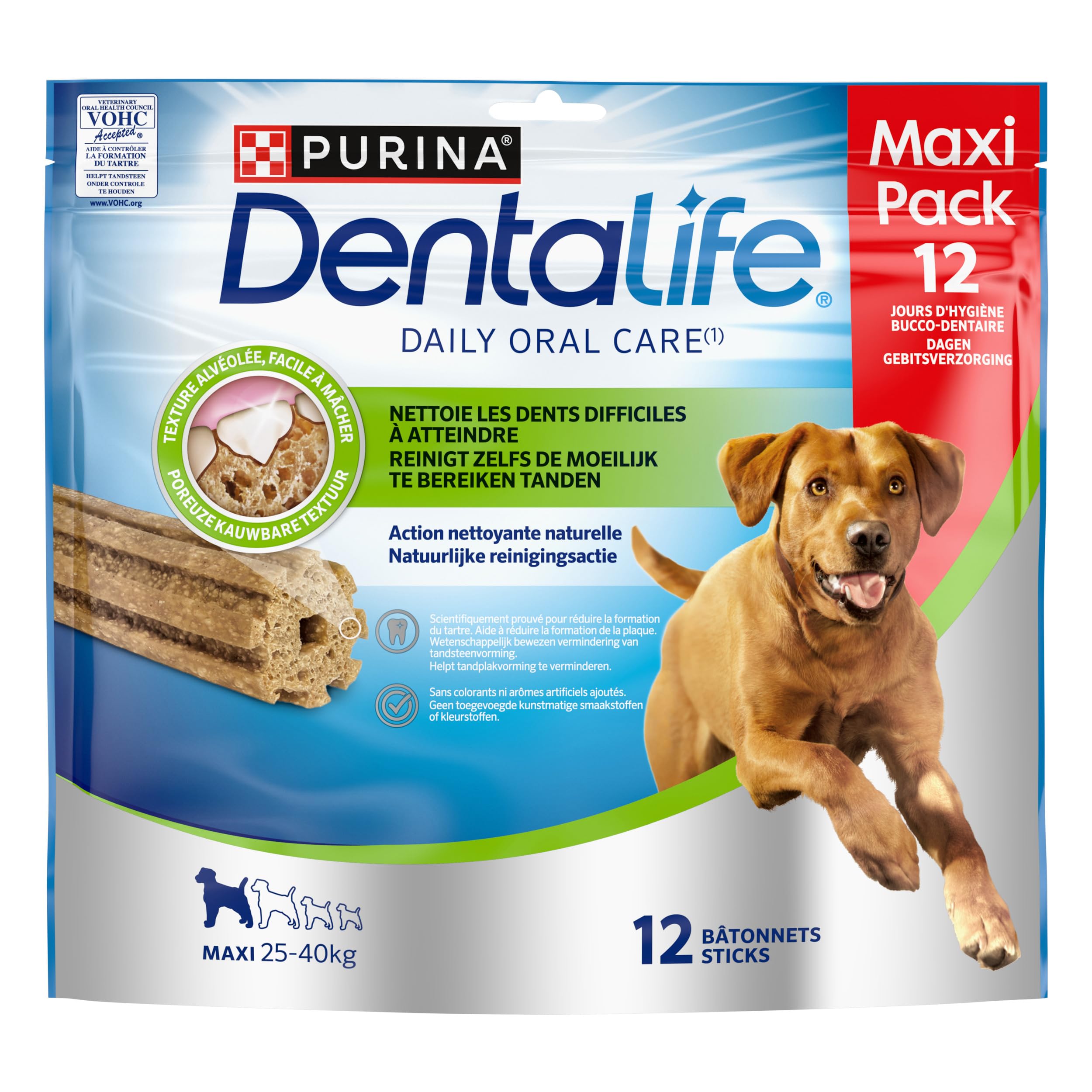 Purina DentaLife Maxi - Maxi Pack - Codzienna higiena jamy ustnej - 426 g - 12 patyczków do żucia dla dużych psów - Zestaw 5 szt