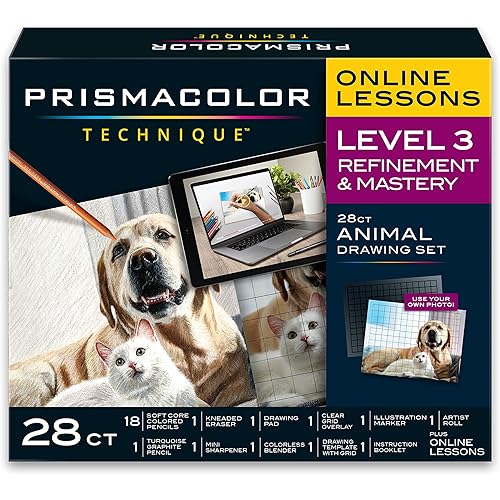 Prismacolor Technique, Art Supplies and Digital Art Lessons, Animal Drawings Set, Level 3, Includes Artist Roll Case, Dog, Cat & Pet Lesson, 28 Count