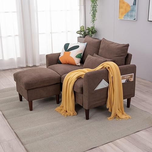 Pnana - Sofás de 2 plazas, diseño de brazos curvos, con bolsillos laterales de almacenamiento, para sala de estar de pequeña velocidad (cuero negro, disponible en Yaxa Colombia