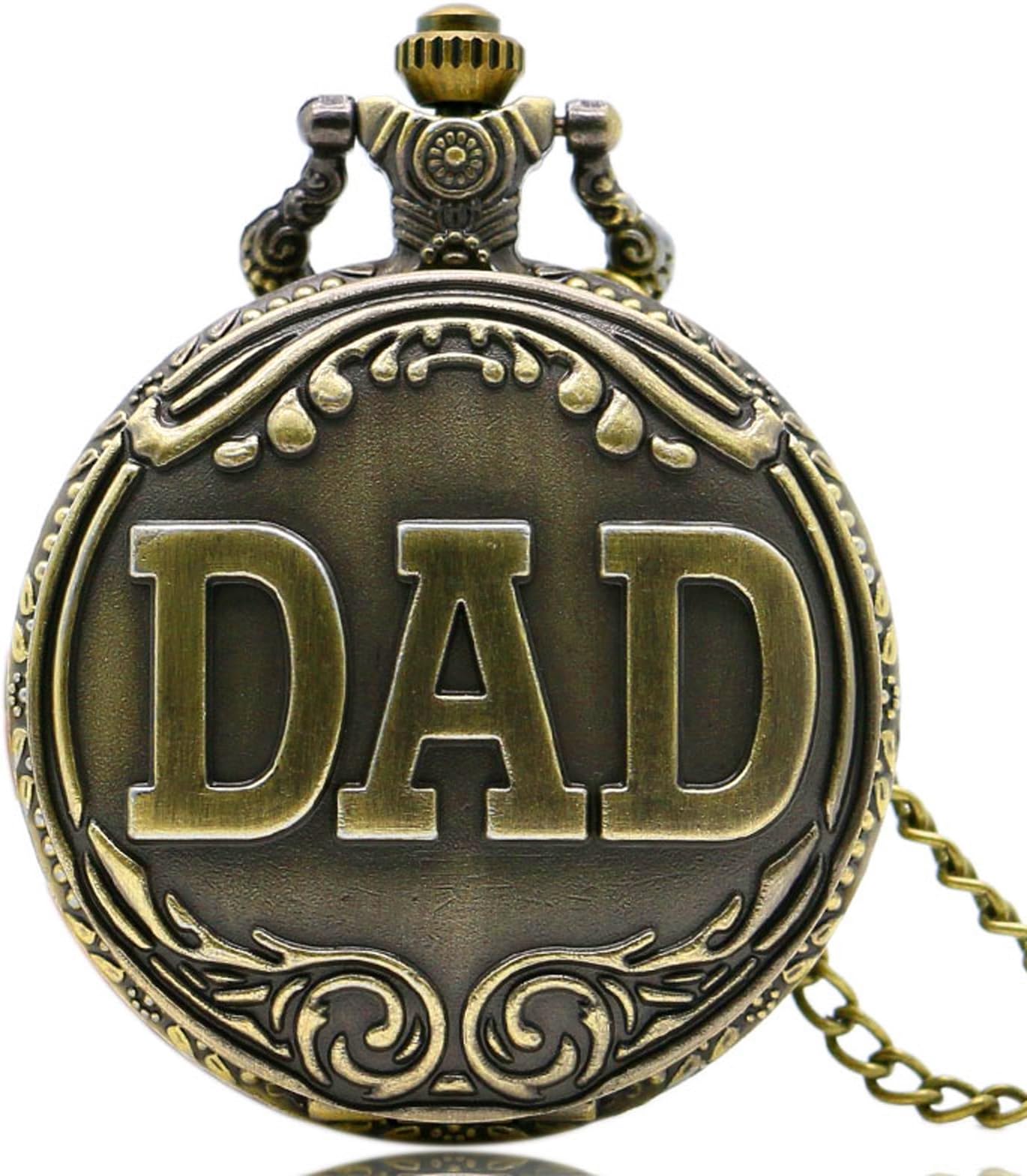 LMP3Creation Bronze Classic Vintage Retro Antique Dad Pattern Chain Pocket Watch for Best Gift to Your Father (POW-0174)