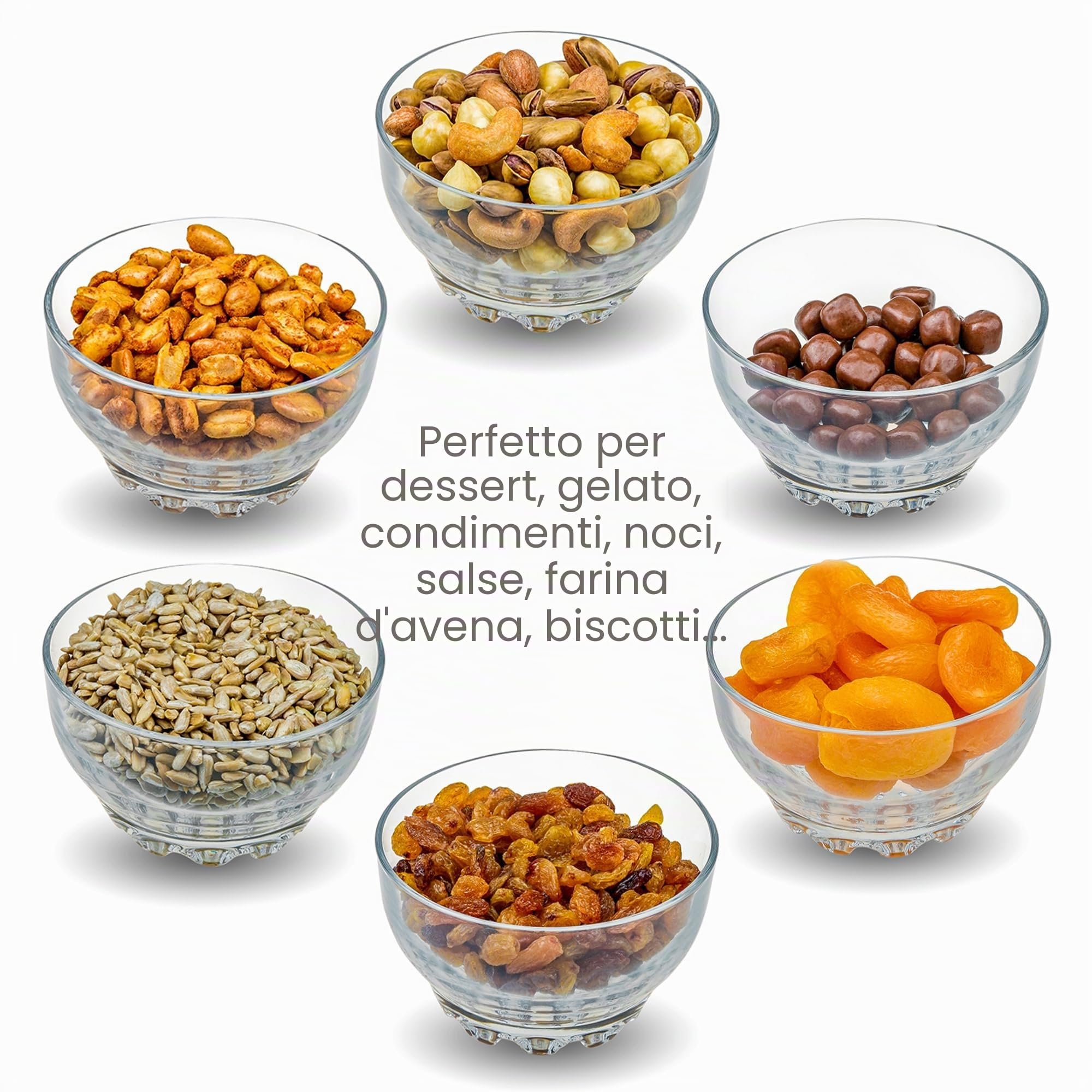 CRYSTALIA Set 6 Ciotole Impilabili Premium in Vetro - 100% Senza Piombo per Gelato, Dessert, Budino - Bicchieri e Tazze da Immersione