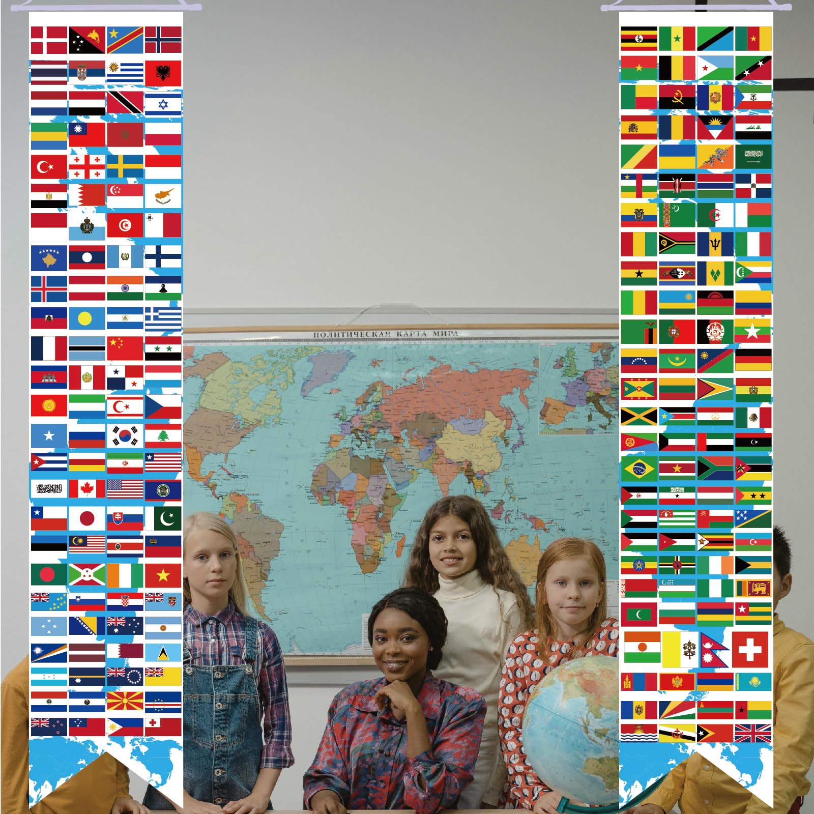 Fankya Over 200 International Flag Banner Welcome Sign for Classroom Decorations, Multicultural Around The World, Soccer Birthday Party Decor (Vivid, 59 x 11.8 inches)