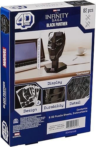 Miniatura 9 de 4D Build, Marvel Black Panther Kit de modelo de rompecabezas 3D con soporte, 82 piezas, decoración de escritorio Wakanda Forever Black Panther