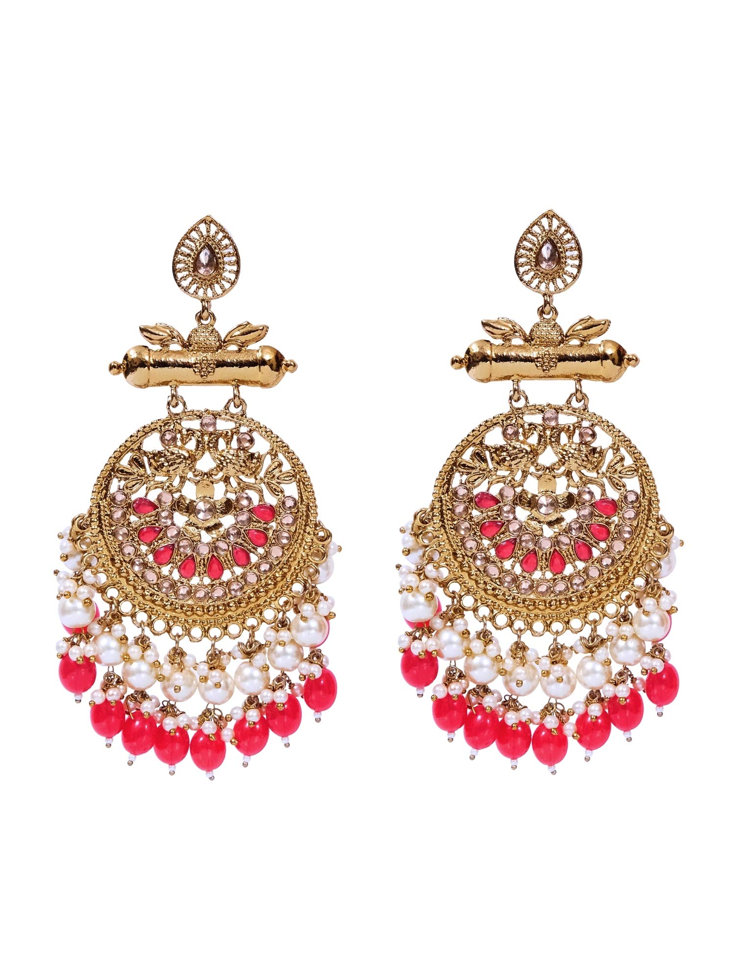 Crunchy Fashion Bollywood Jewellery Traditional Ethnic Bridal Bride Wedding Bridesmaid Gold Tone Big Indian Chandbali Jhumka Earrings Jewelry Set For Women