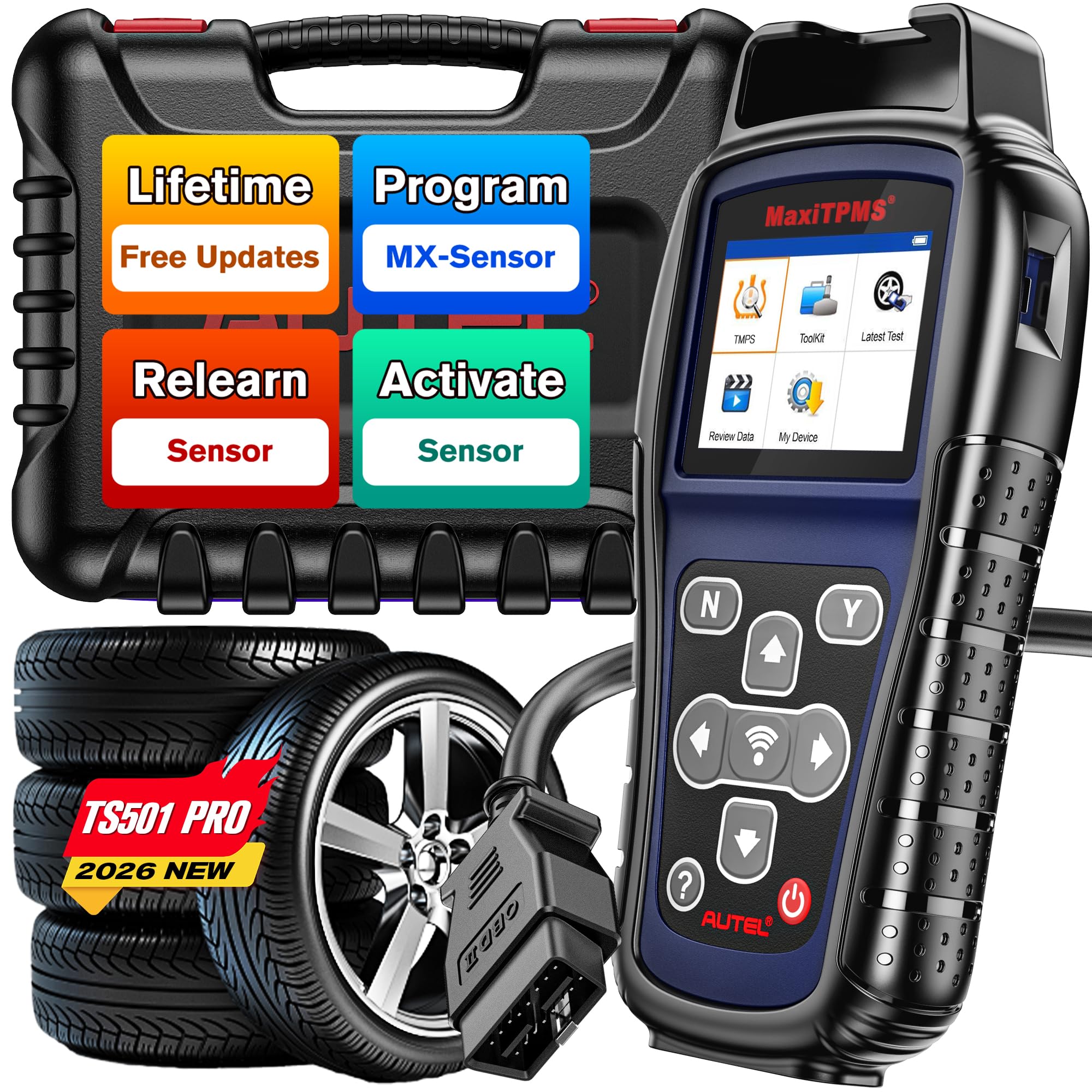 Autel MaxiTPMS TS501 PRO, 2026 TPMS Programming Tool Same as TS508, Up of TS501 TS408S, Relearn Activate 99% TPMS Sensors, Program Autel MX-Sensor 315/433MHz, TPMS Reset & Diagnostics, Lifetime Update