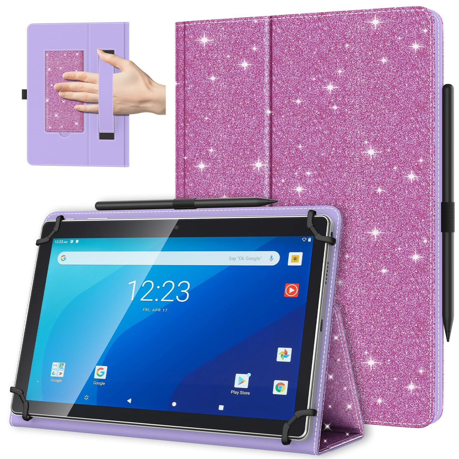TiMOVO Universal Hülle für 10,1 Zoll Android Tablet mit Stiftschlaufe, Leichtes & Faltbares Standhülle mit Handschlaufe für Alle 9,6-11 Zoll Touchscreen-Tabletten