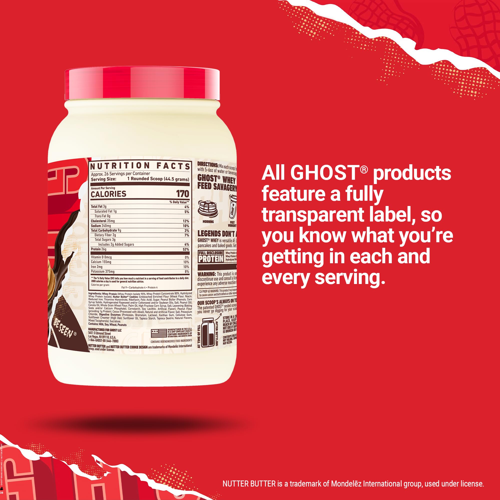 Whey Protein Powder, Nutter Butter Chocolate 2LB Tub