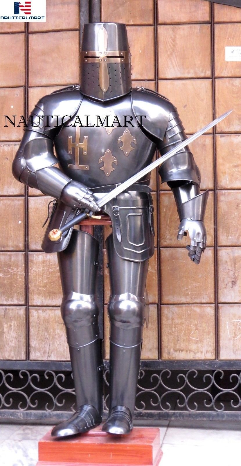 Nauticalmart Templar Black Dark Knight Suit of Armor Wearable Halloween Costume - Medieval Armor