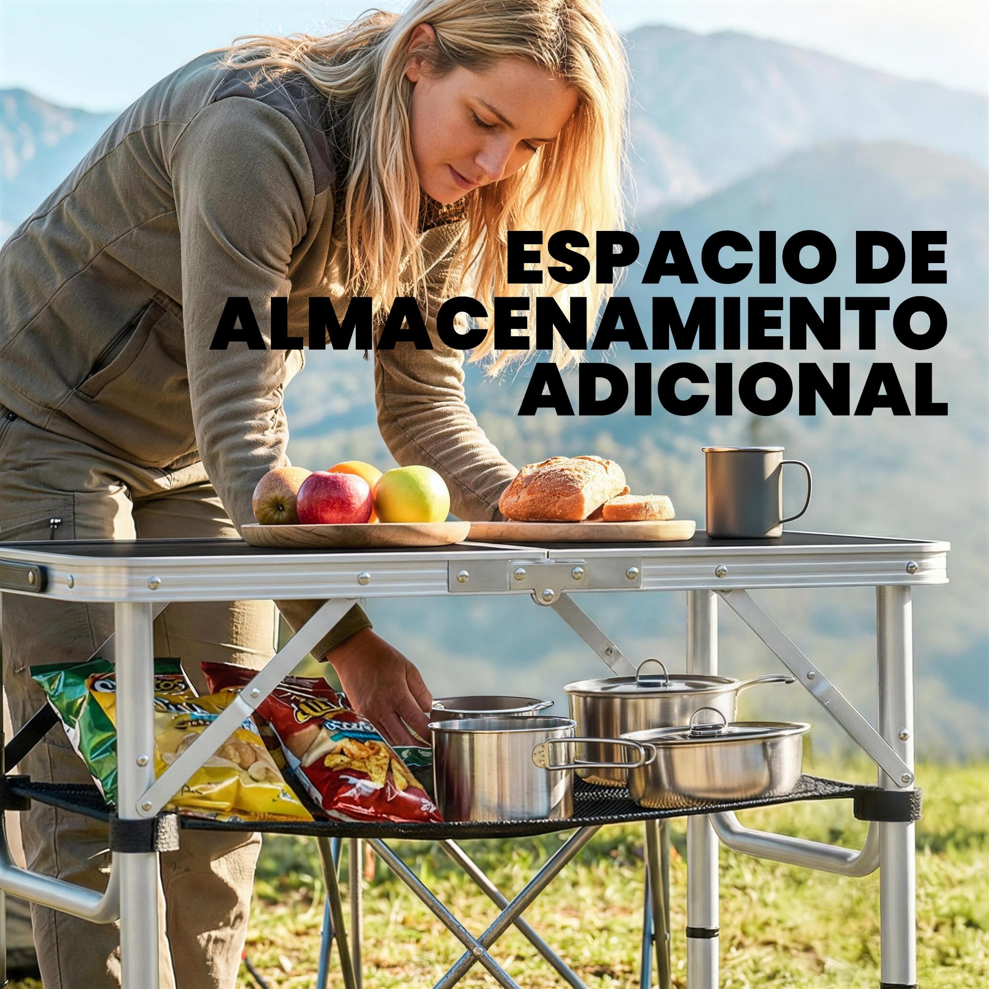 Outsunny Mesa Plegable Camping 60x40x60 cm Portátil Ajustable Negro