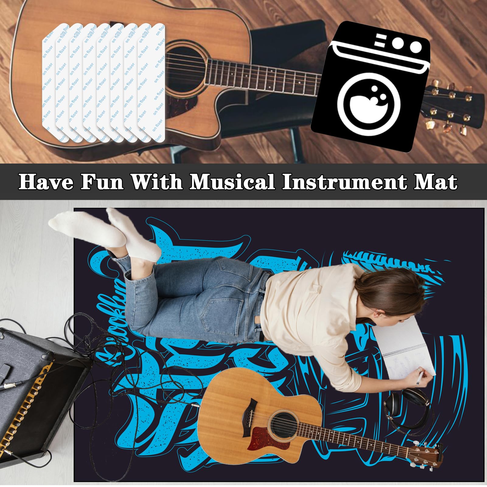 Drum Teppich, Schlagzeugteppich, Music Carpet Innen und Außen, Trommelteppich mit rutschfester Unterseite für Schlagzeug, Drum Rug, Elektrisches Schlagzeug Teppich für Studio, Wohnung 140 x 120 cm