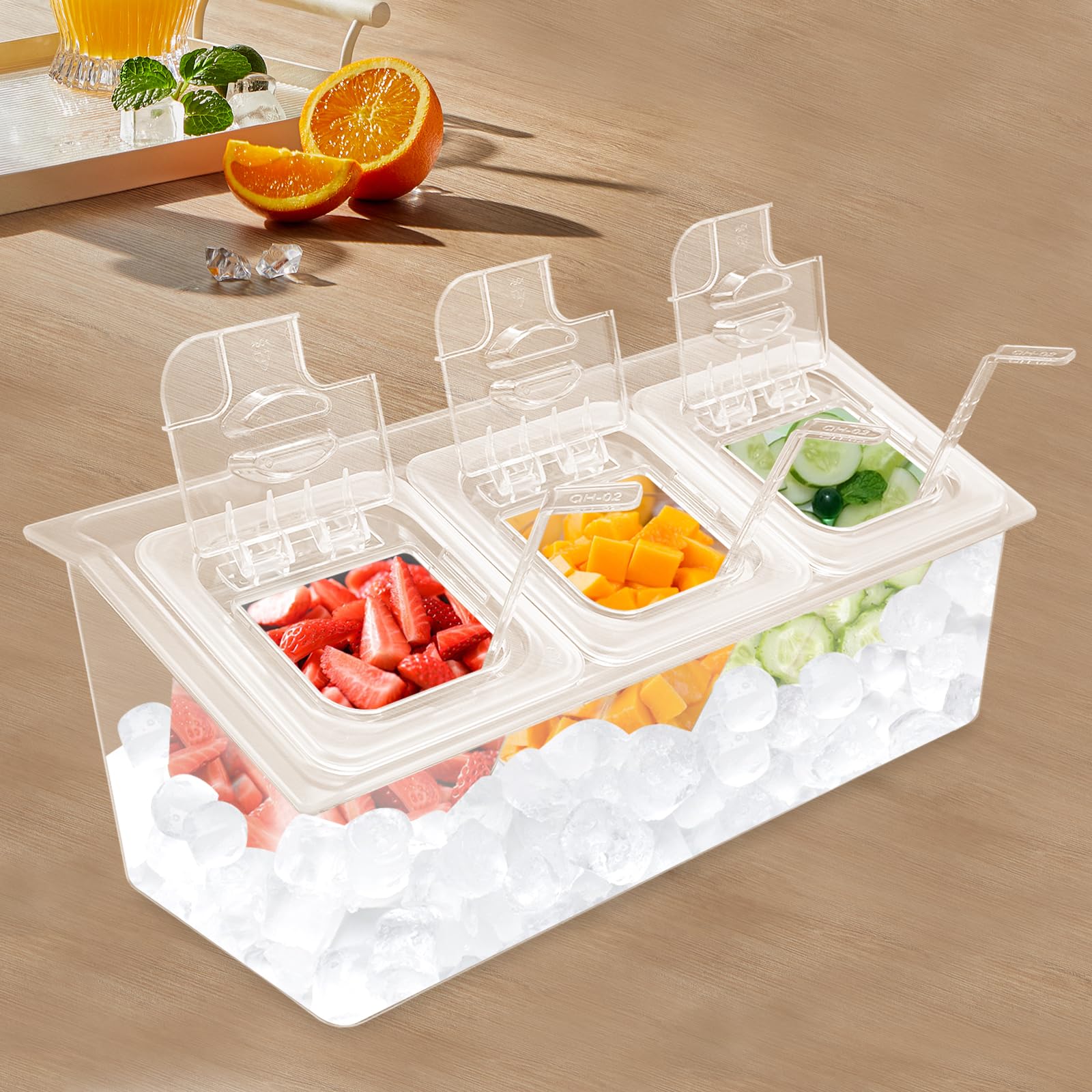 DreamRcoach Ice Chilled Condiment Caddy with 3 Compartments, 6