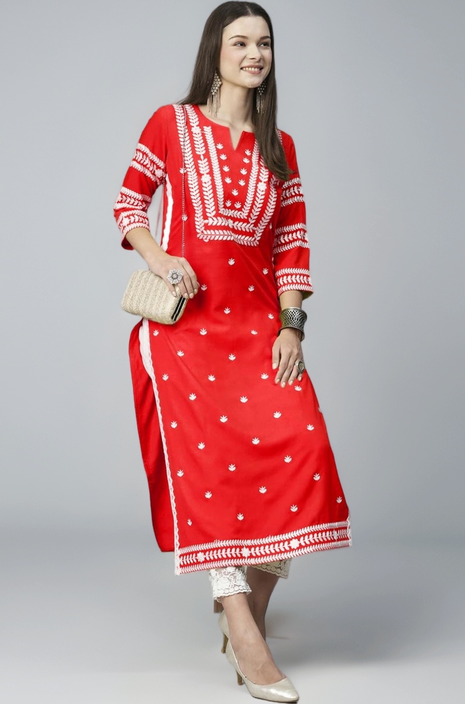 GoSriKi Women's Cotton Blend Straight Fit Straight Kurta