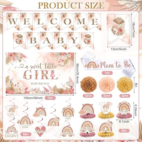 Miniatura 3 de Decoraciones bohemias de baby shower con texto en inglés "A Sweet Little Girl is on the Way" (Una dulce niña está en camino), suministros de