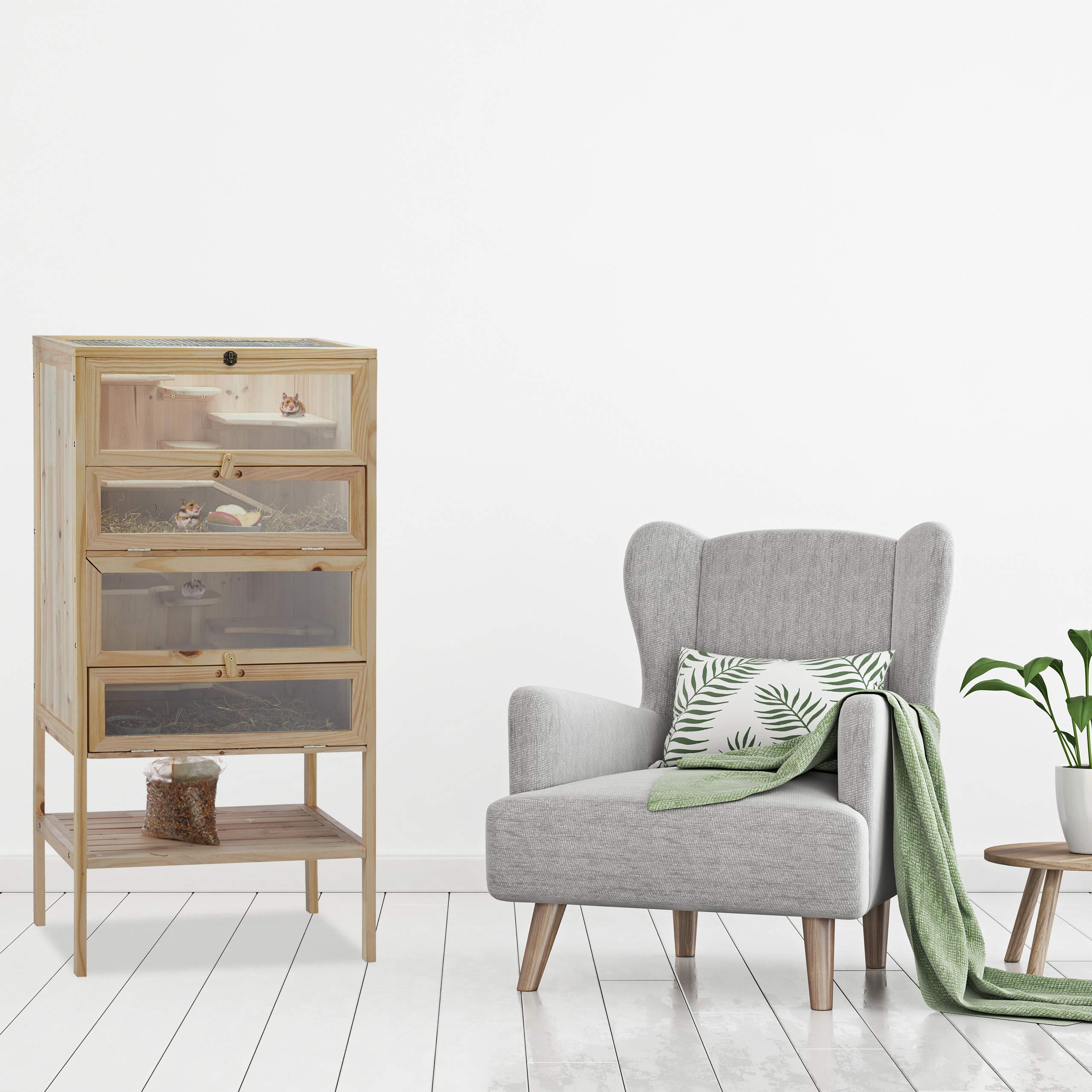 Relaxdays Maxi Gabbia per Criceti, Villa per Roditori, 3 Piani, Scalette, Porte, Tetto, 120x60x40 cm, Legno Naturale