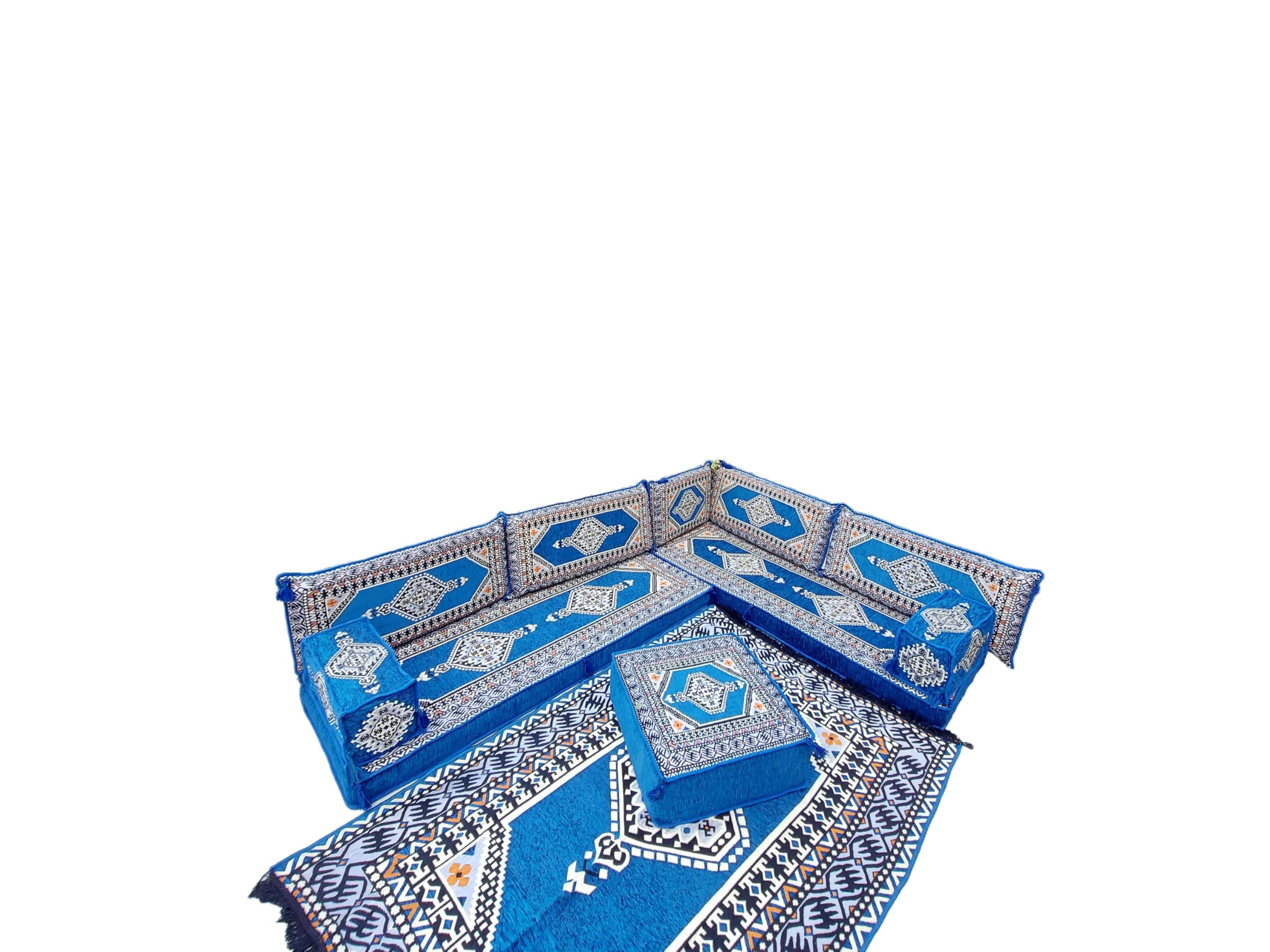 arabicsofa U Shaped Arabic Sofa Set – Royal Blue Modular Floor Seating for Guest Room