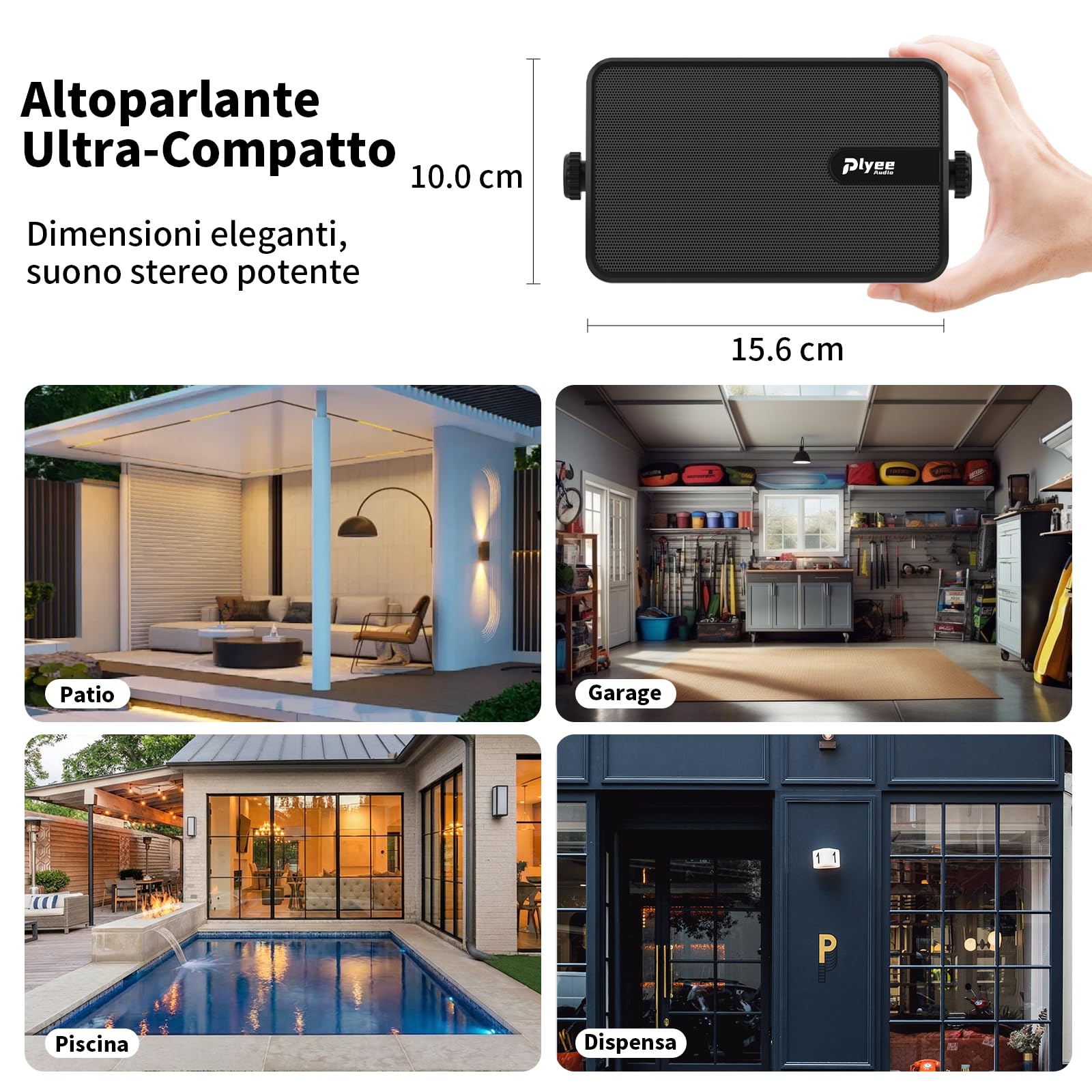 Casse Bluetooth da Esterno, Casse da Parete Attive + Passive, Design Compat, Supporto Ingresso Aux, Adatte per Patio, Veranda, Garage, Confezione da 2 (MZ-650)
