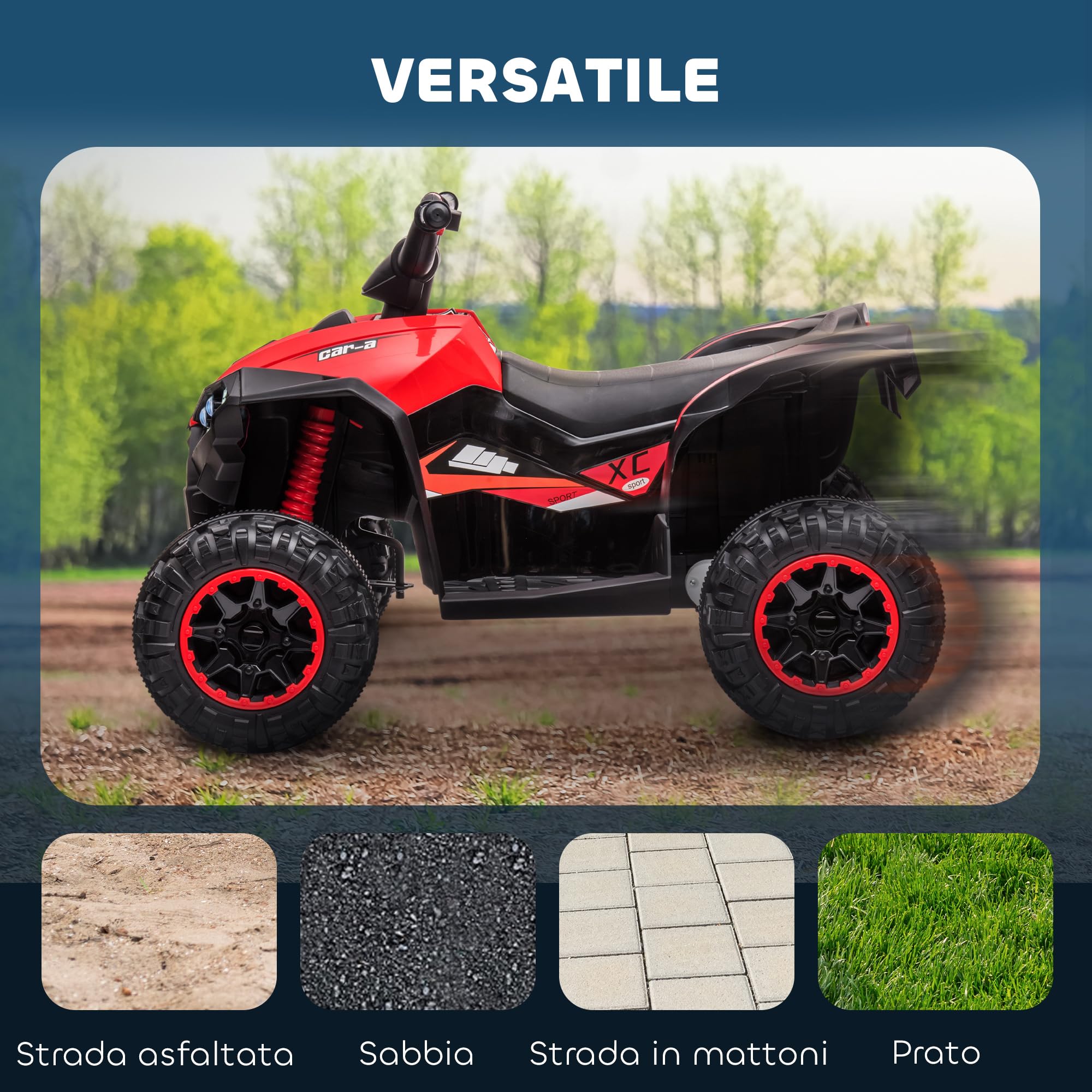 HOMCOM Quad Elettrico per Bambini 12V ATV, Macchina Elettrica con Doppio Motore e 2 Velocità, Ruote Larghe con Fari LED, Clacson e Musica, Età 3-5 Anni, Rosso
