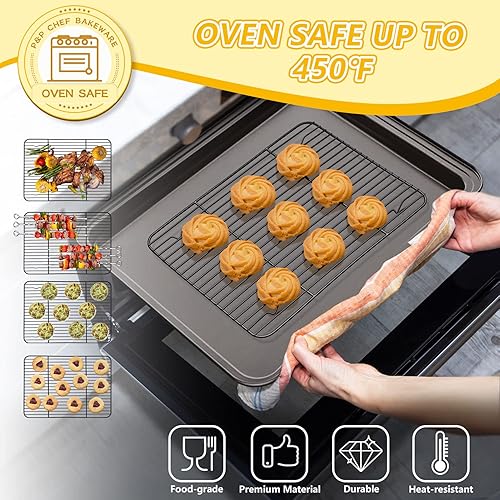 Miniatura 4 de P&P CHEF Juego de 2 estantes de enfriamiento antiadherentes para hornear para cocinar a la parrilla, paquete de 2 estantes de secado para uso en