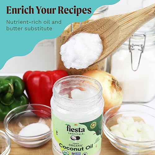 Miniatura 3 de Fiesta Tropicalé Aceite de coco orgánico 100% natural, 14 onzas líquidas, aceite de coco virgen extra puro sin refinar, rico en MCT, prensado en
