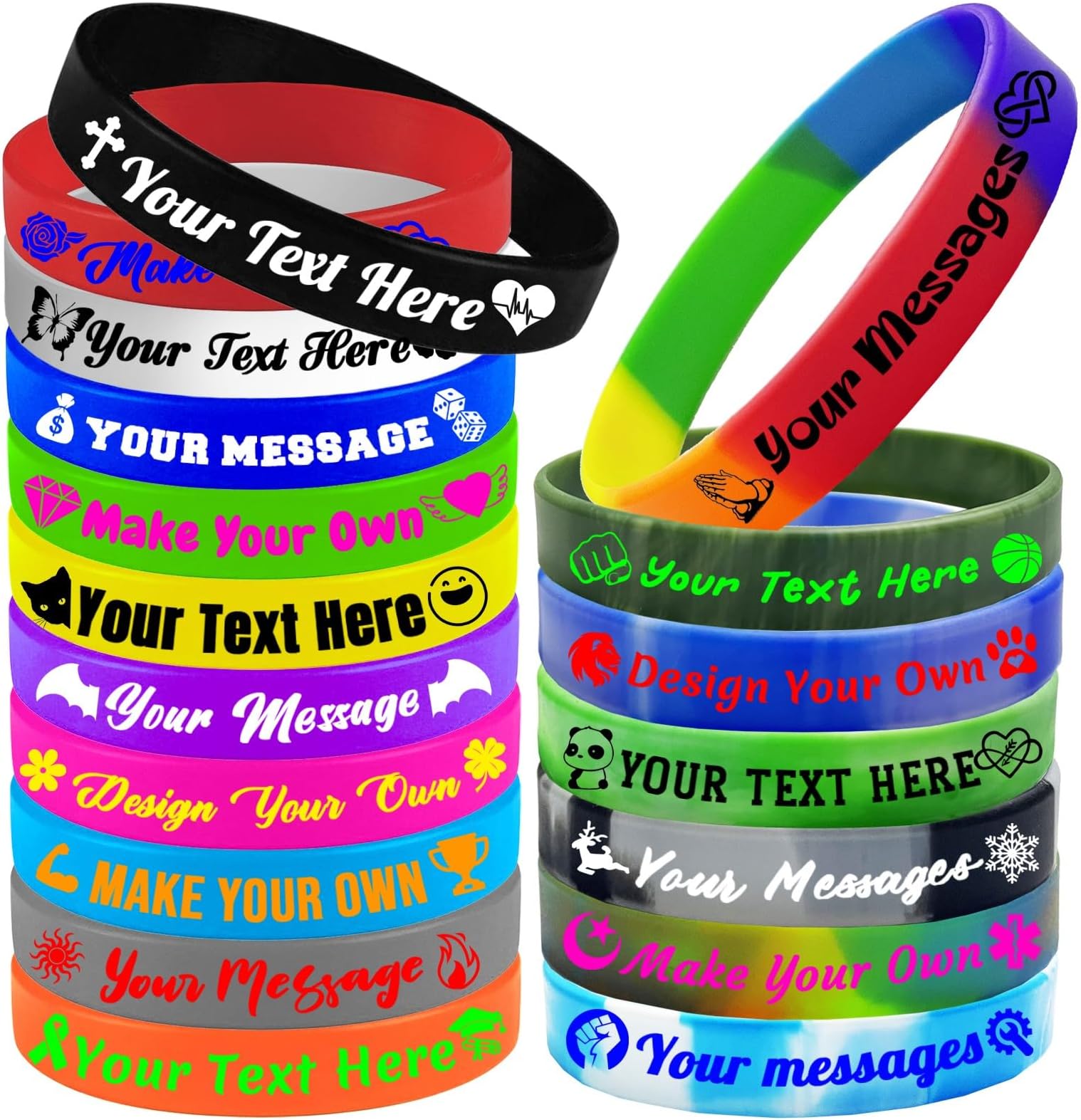Custom Rubber Bracelets - Add Text/Message and Optional Logo/Clipart- Debossed Personalized Silicone Wristbands,Customized for Events,Motivation,Sports, Fundraisers, Awareness