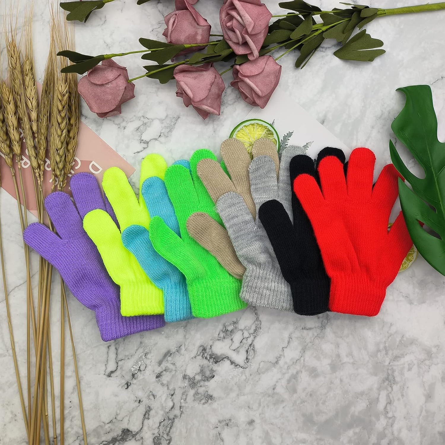 48 Pairs Kids Winter Magic Gloves Bulk For Boys Girls, Wholesale Warm Strecty Knit Gloves
