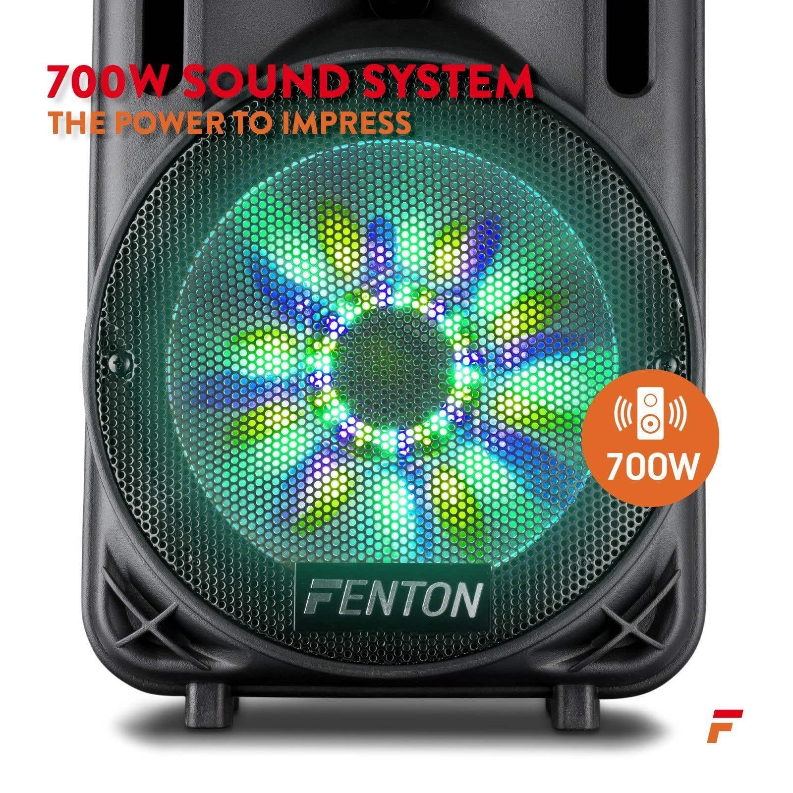 FENTON FT12LED Cassa Attiva 12” 700W BT/USB/SD/AUX LED Batteria Trolley