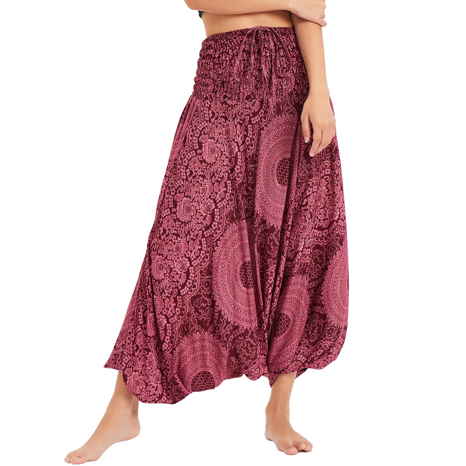 Pantalon de pêcheur Sarouel pour Femmes, Combinaison à Motifs, épaules dénudées, Barboteuse Baggy, Taille Haute, Pantalon Confortable, Plage d'été
