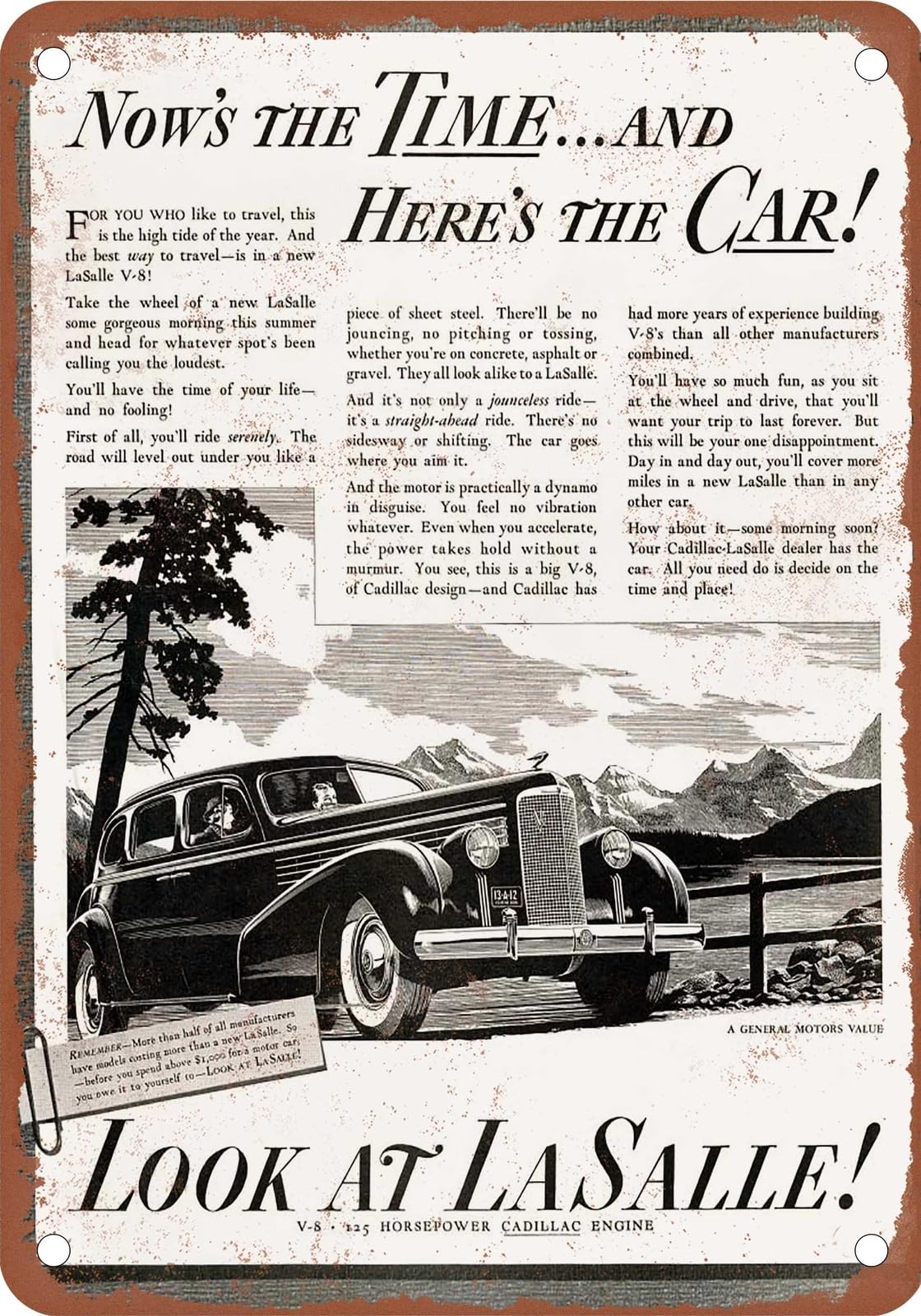 Miaomansenstore Metal Sign - 1938 Lasalle Vintage Ad 03 - Old Retro Rusty Look Home Decor