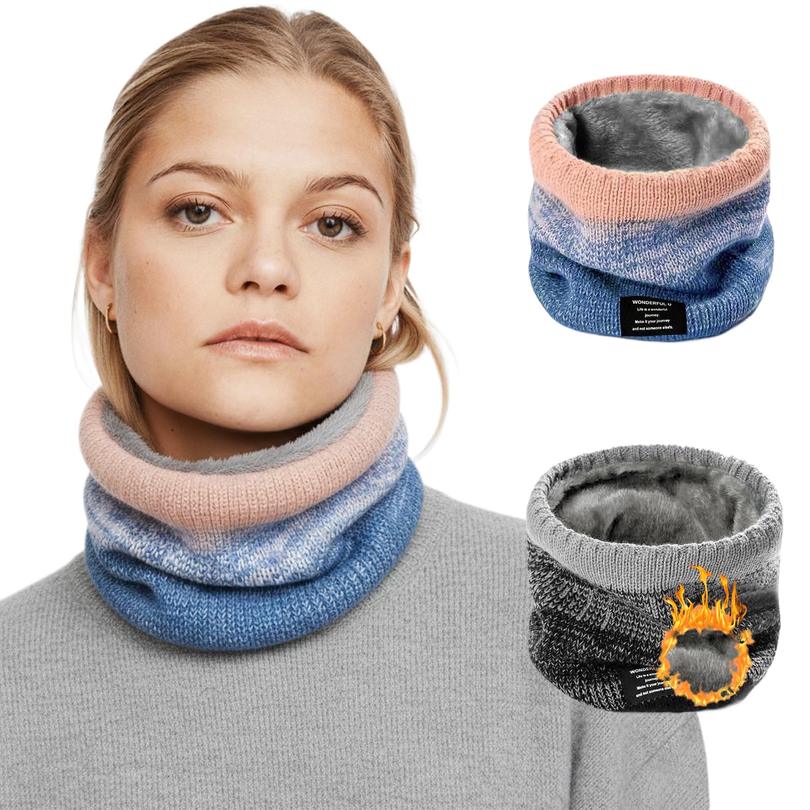 2 Pack Neck Warmer Gaiters for Men Women, FleeceLined Winter Thermal Scarf Snood, Breathable Face Cover Mask for Skiing Cycling Motorcycle
