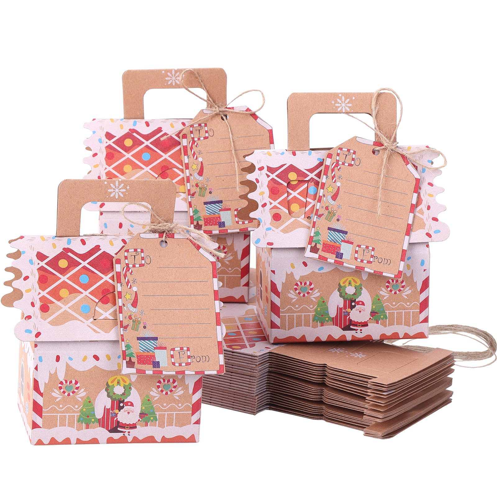 26 Boîtes Cadeau Noël En Forme De Maison Kraft - Emballage Bonbons Biscuits Père Noël Vintage 16,5x14,5x4cm