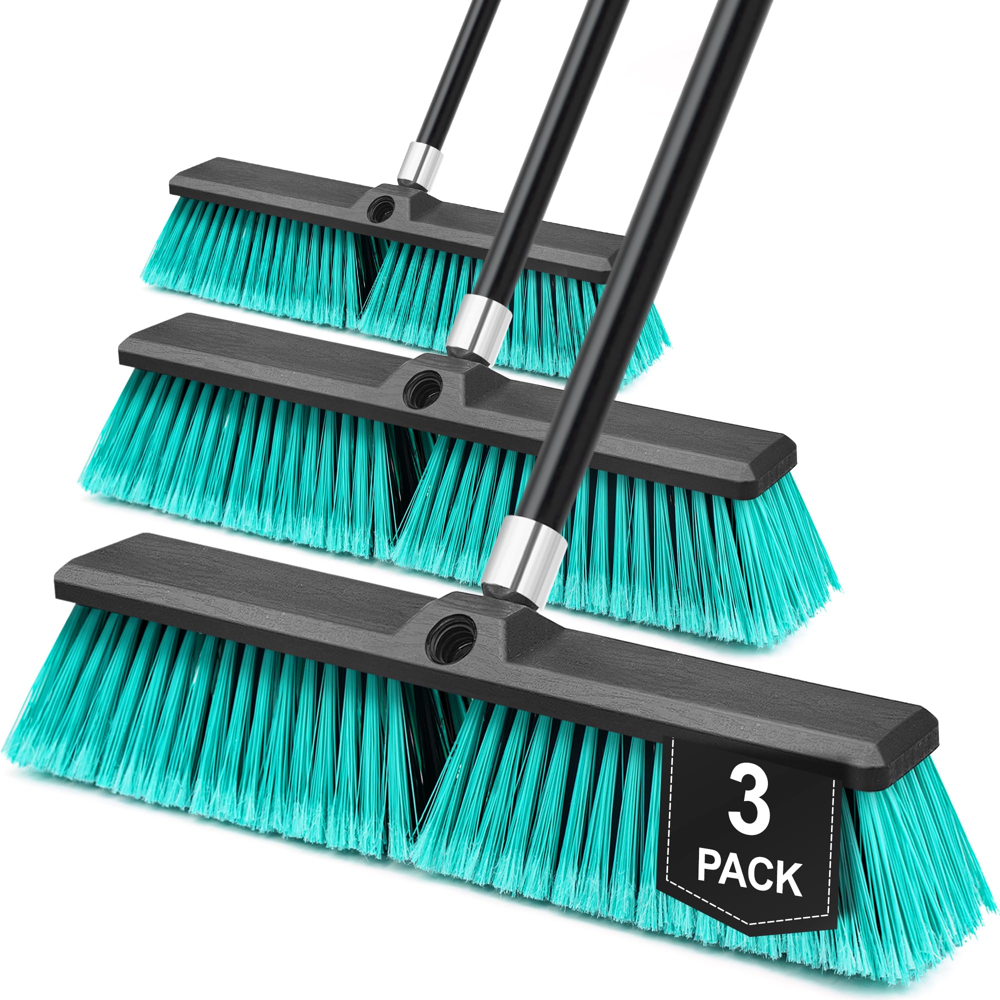 TidyBliss 3 Piezas Escoba Jardin de 45 cm para Exteriores, Cepillo Comercial Grande de Cerdas Rígidas con Mango Largo de 160 cm para Garaje, Taller, Jardín, Patio, Terraza, Calle, Almacén, Césped