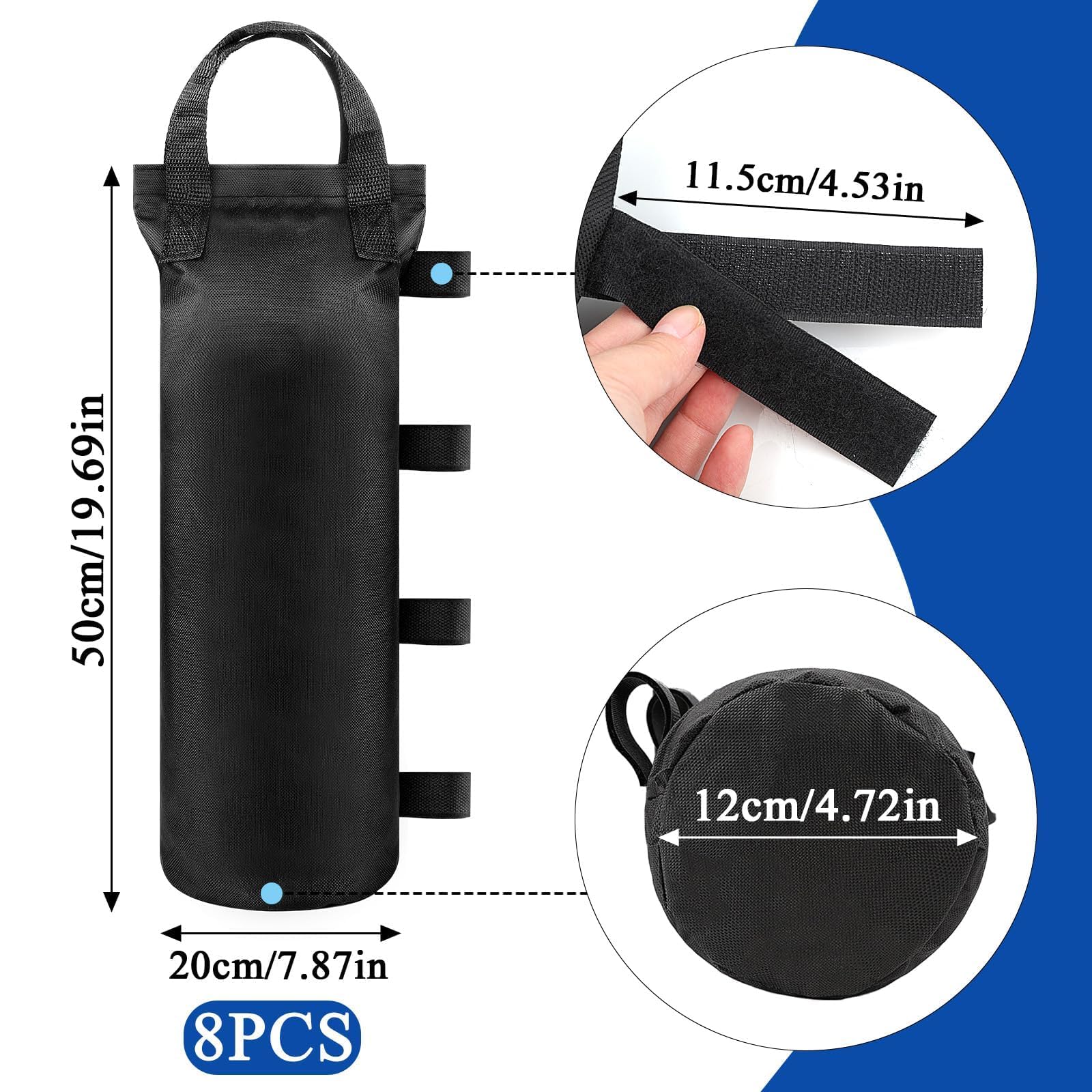 Pesi per Gazebo 8 Pezzi Zavorra per Ombrellone Tessuto Oxford Sacchi di Sabbia 50x20 cm Pesi per Gazebo da Esterno Riempibile Zavorra Gazebo per Padiglioni Tende e Tettoie