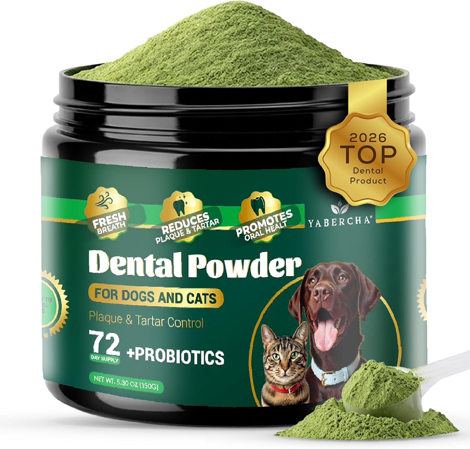 Dog Dental Powder – Plaque Off Powder – Dog Teeth Natural Cleaning Powder – Dogs Breath Freshener – Enzymes & Probiotic with Tartar and Plaque Off – Pets Tooth Cleaning- 150g/5.3 oz