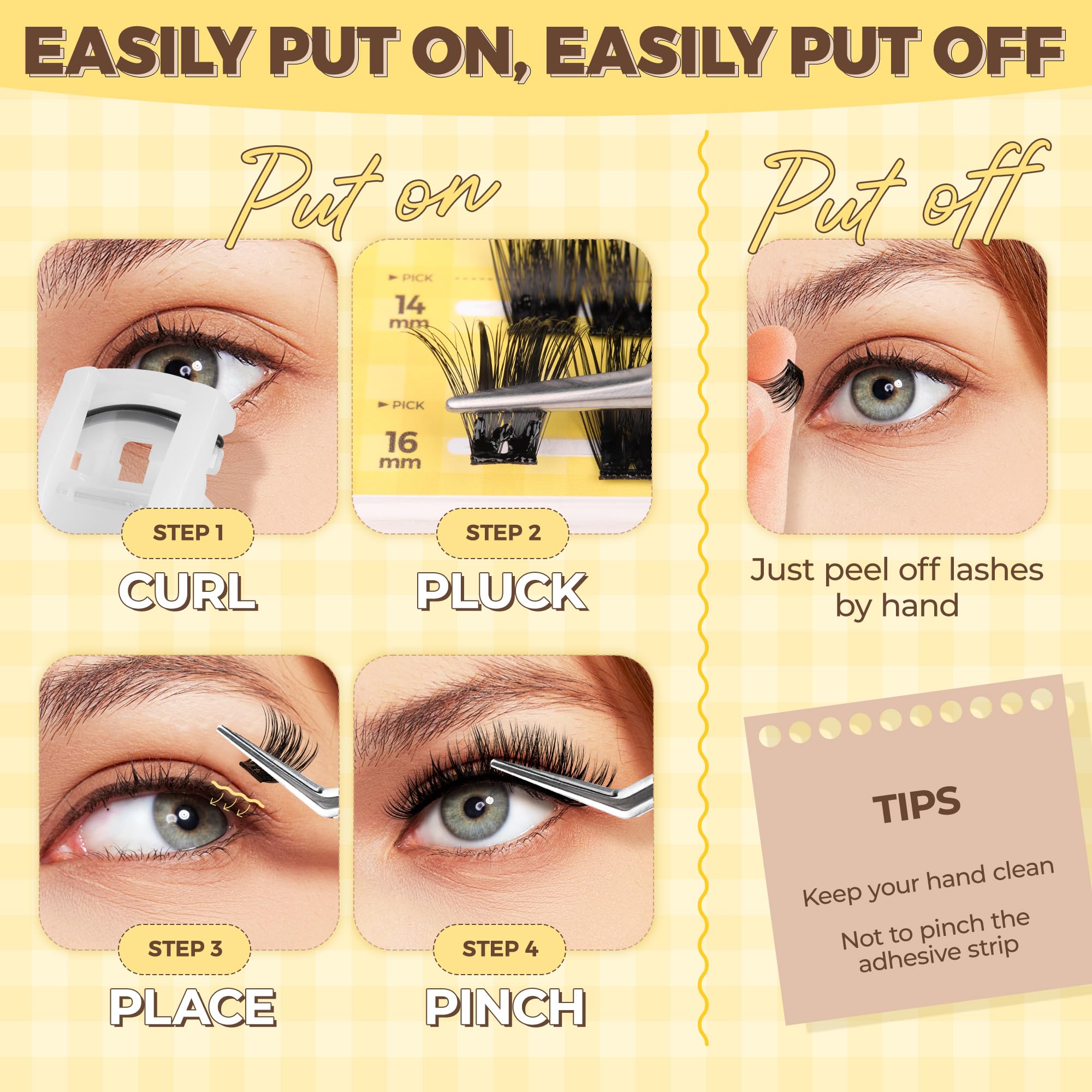 LASHVIEW Self Adhesive Lashes Clusters Eyelashes, 5+ Days Wear Press-on Lashes 10-16mm Individual Lash Extension Kit with Tweezers, No Glue Needed Natural DIY Kit (ZNF23) — view 7